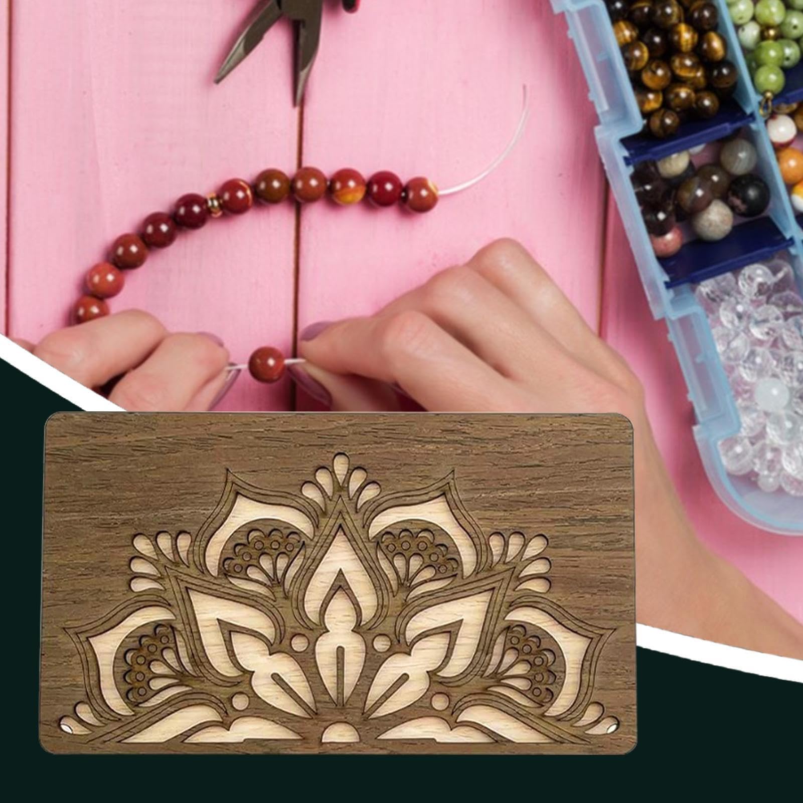 Organizer per perline per la creazione di gioielli, vassoio in legno con coperchio, porta aghi magnetico integrato, design compatto portatile per riporre oggetti artistici e artigianali