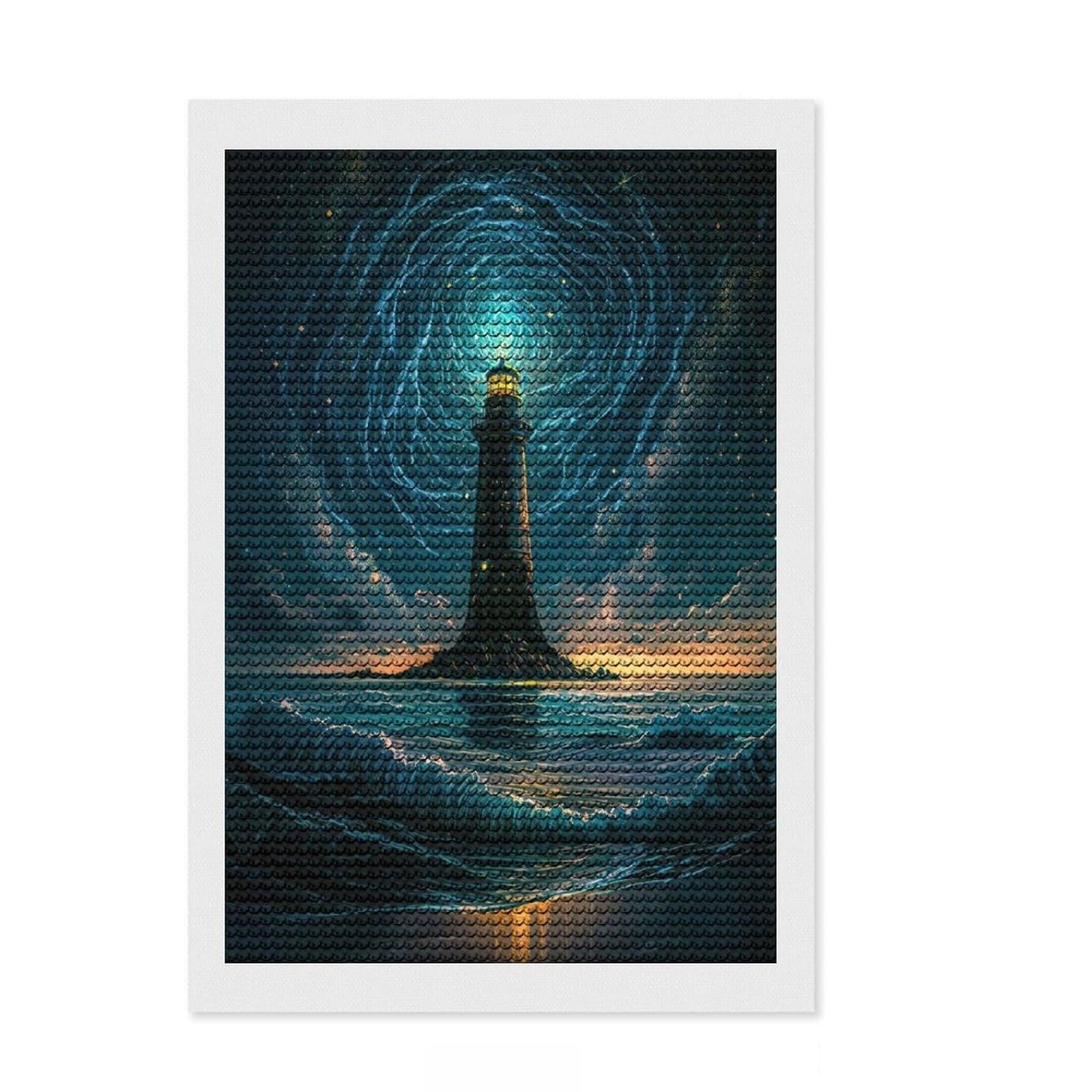 Junmoney Lighthouse Diamond Painting Set 8"x12", Holiday Gift Idea, for Women, Easy Handmade Project, Vintage Style Decor