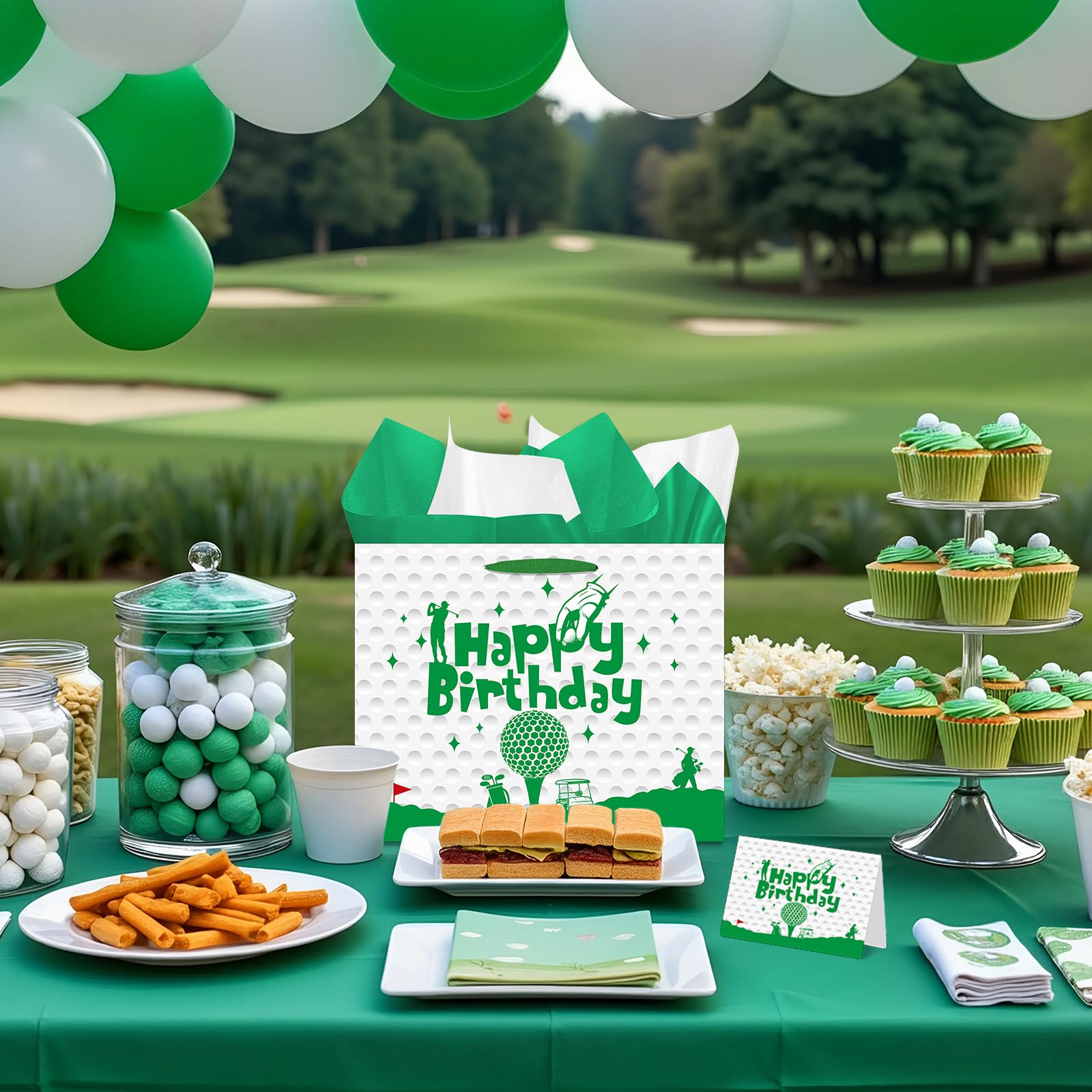 Jiaoiudi Golf Gift Bag with Tissue Paper Greeting Card Golf Goodie Bags Large with Handles