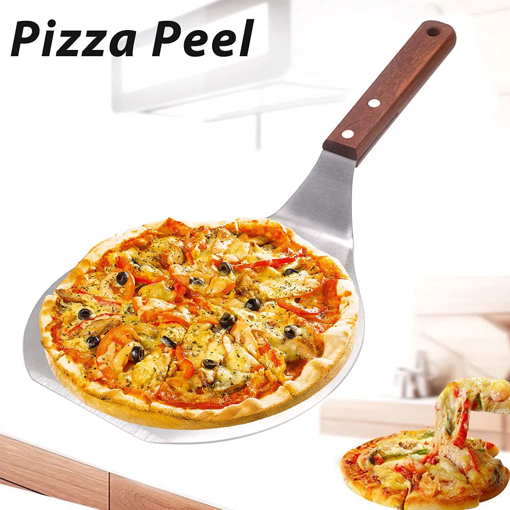 Pala Pizza Pala for pizza de acero inoxidable, pala for redonda metal, espátula for con mango madera, bandeja transferencia for levantar pasteles, for