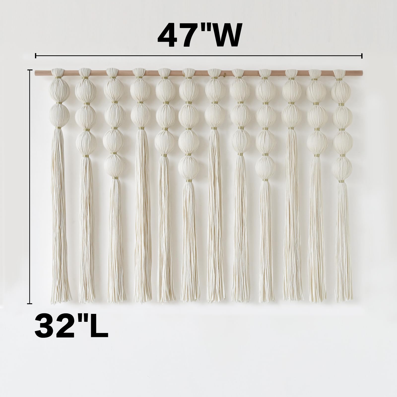 Makramee-Wandbehang, große Boho-Wanddekoration, handgefertigte Baumwollfaser-Wandkunst mit Quasten, moderner gewebter Wandteppich für Wohnzimmer Schlafzimmer, 119,4 cm B x 81,3 cm L