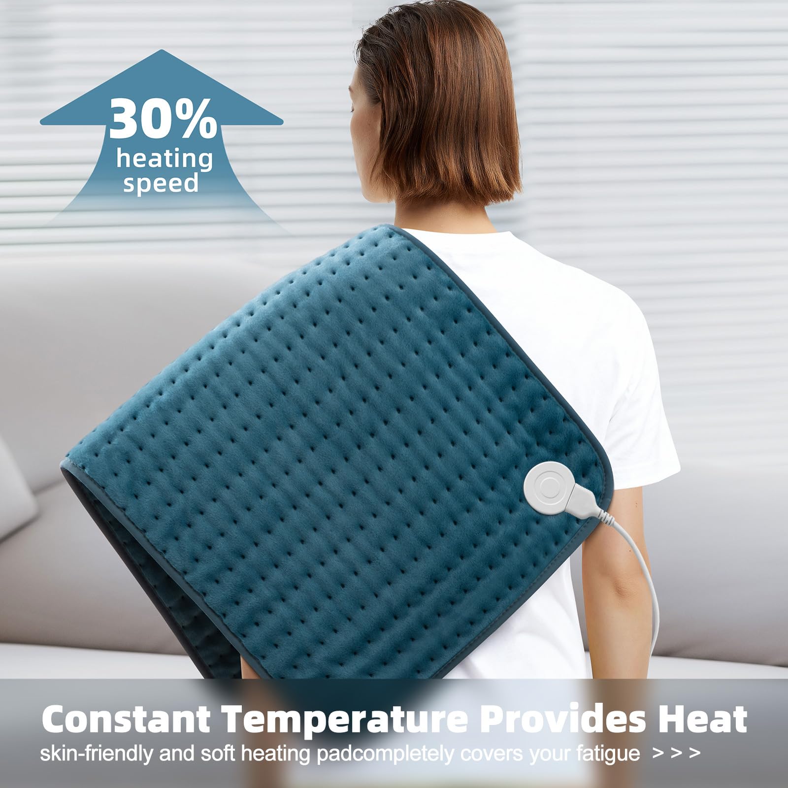 Almohadilla térmica para espalda, cuello, hombros, abdomen, alivio del dolor de rodilla y piernas, apagado automático, lavable a máquina, opciones de calor húmedo/seco, extra grande, 17 x 33 pulgadas