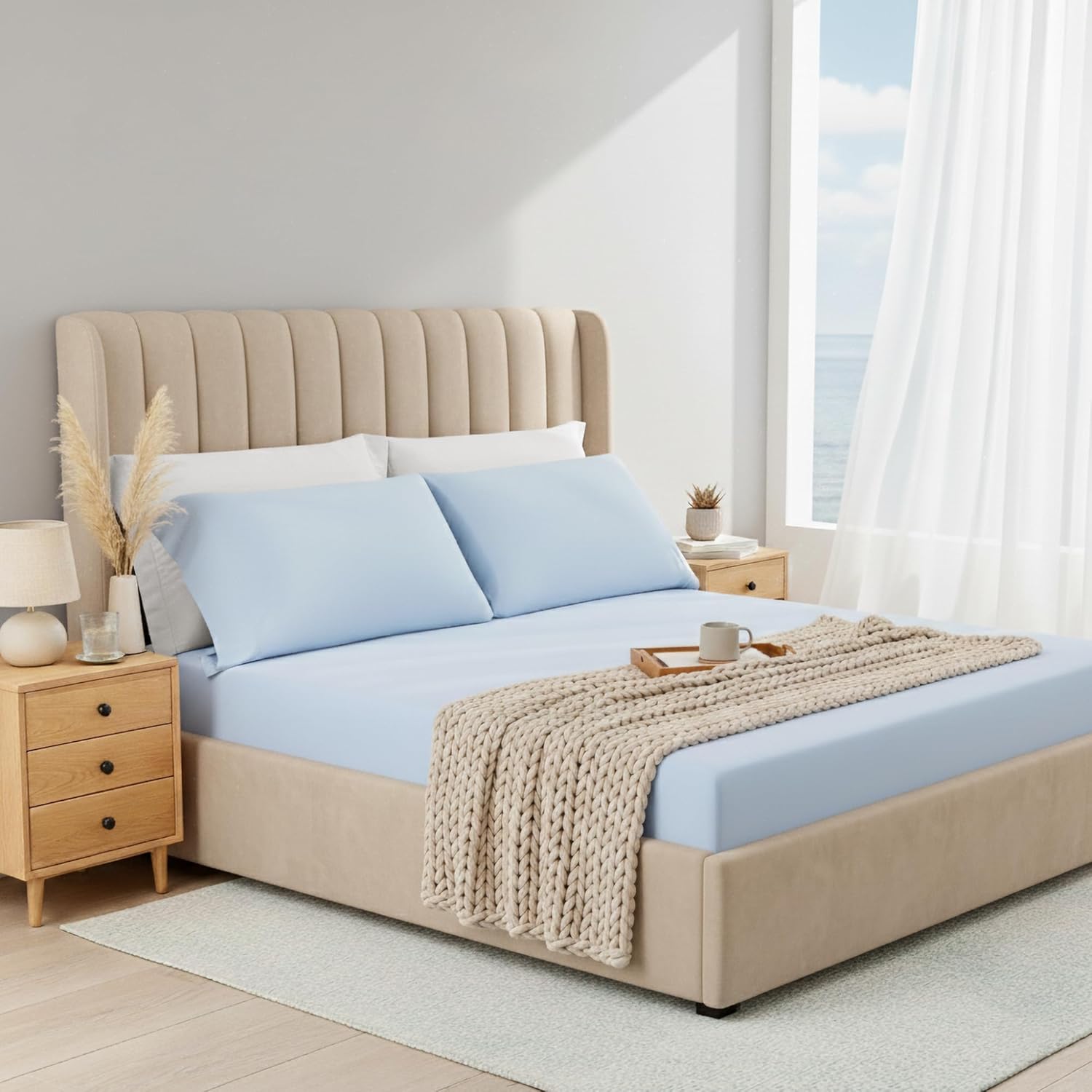 Queen Sheet Sets 3 Piece, Cooling Spandex Sheet, Fade Resistant Fitted Sheet & Pillowcases, All Elastic Fits Up to 15" Mattress, Breathable & Moisture-Wicking for Hot Sleepers, Ivory