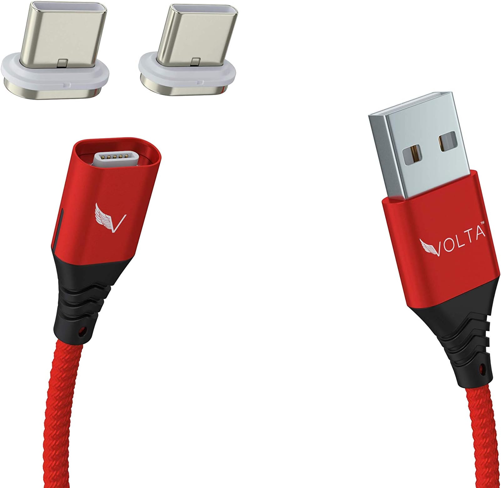 VOLTA 2.0 USB-C Cable Set - 5A, 5 amp Fast Charging, USB 2.0 Data Transfer - 2X USB-C Tips (3.2ft, Red)