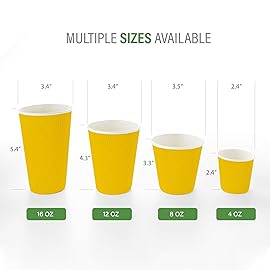 Restaurantware-4 Ounce Paper Coffee Cups, 25 Ripple Wall Disposable Paper Cups - Leakproof, Recyclable, Yellow Paper Hot Cups, Insulated, Matching Lids Sold Separately