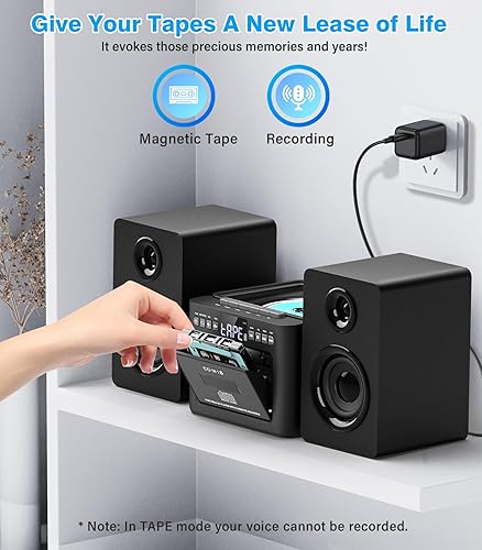 Miniatura 4 de Greadio Sistema estéreo para el hogar con Boombox CD y reproductor de cassette, sistema estéreo para el hogar de 40 W con Bluetooth, radio