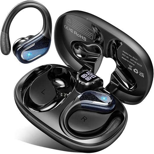 Cuffie bluetooth sport, 2023 cuffie bluetooth 5. 3 con stereo hifi, 90h auricolari bluetooth con mic chiamata enc hd, basso profondo, ip7 impermeabili cuffiette bluetooth display led per ios android
