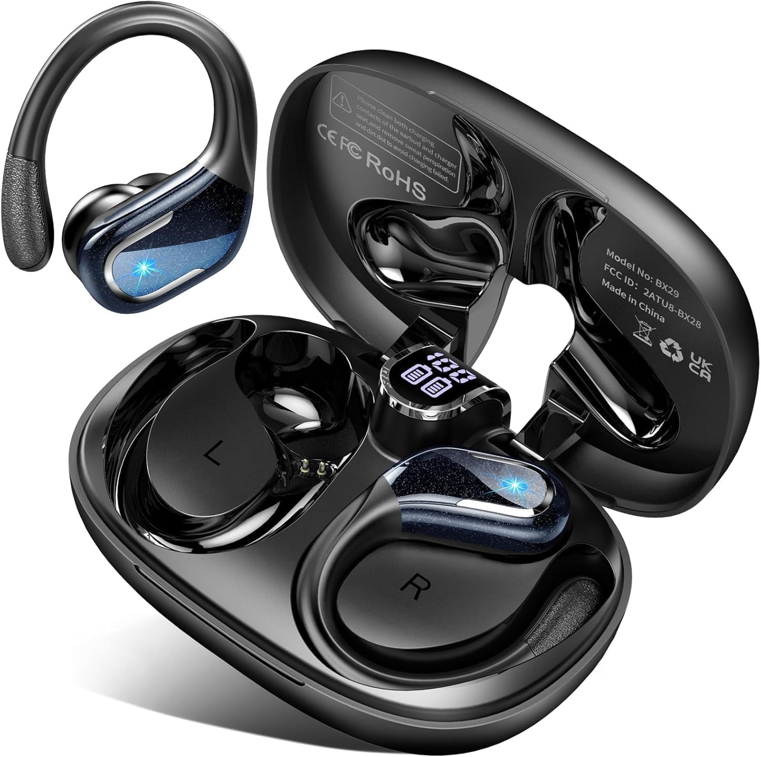 Cuffie Bluetooth 5.4 Sport 75 Ore HiFi Stereo Impermeabili IPX8 ENC Cancellazione Rumore LED USB-C