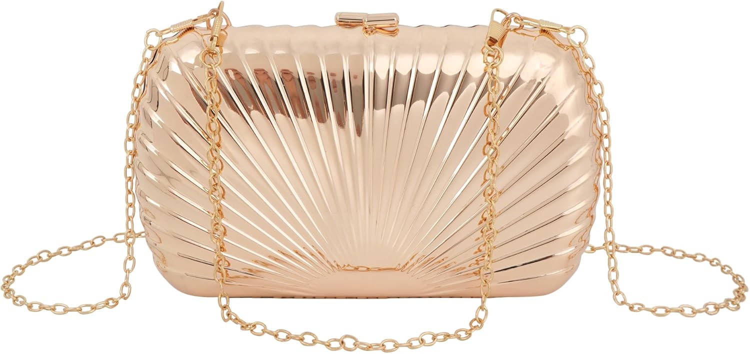 Van Caro Womens Metal Clutch Geometric Evening Handbag Diamond Chain Purse