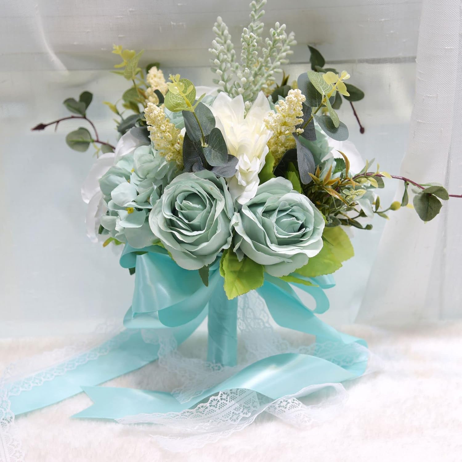 Fiwisora 9.8" Bridal Holding Wedding Bouquet RealLooking