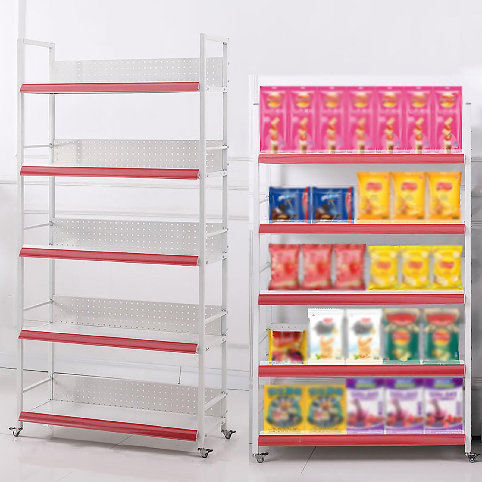 METTEOR Snack Storage Rack,Snack Organizer with 4 Hooks And 4 Wheels, Fruit Vegetable Basket for Store 3/4/5 Layer Stackable Steel Storage Baskets Organizer Cart, for Kitchen Pantry Bathro (White 80