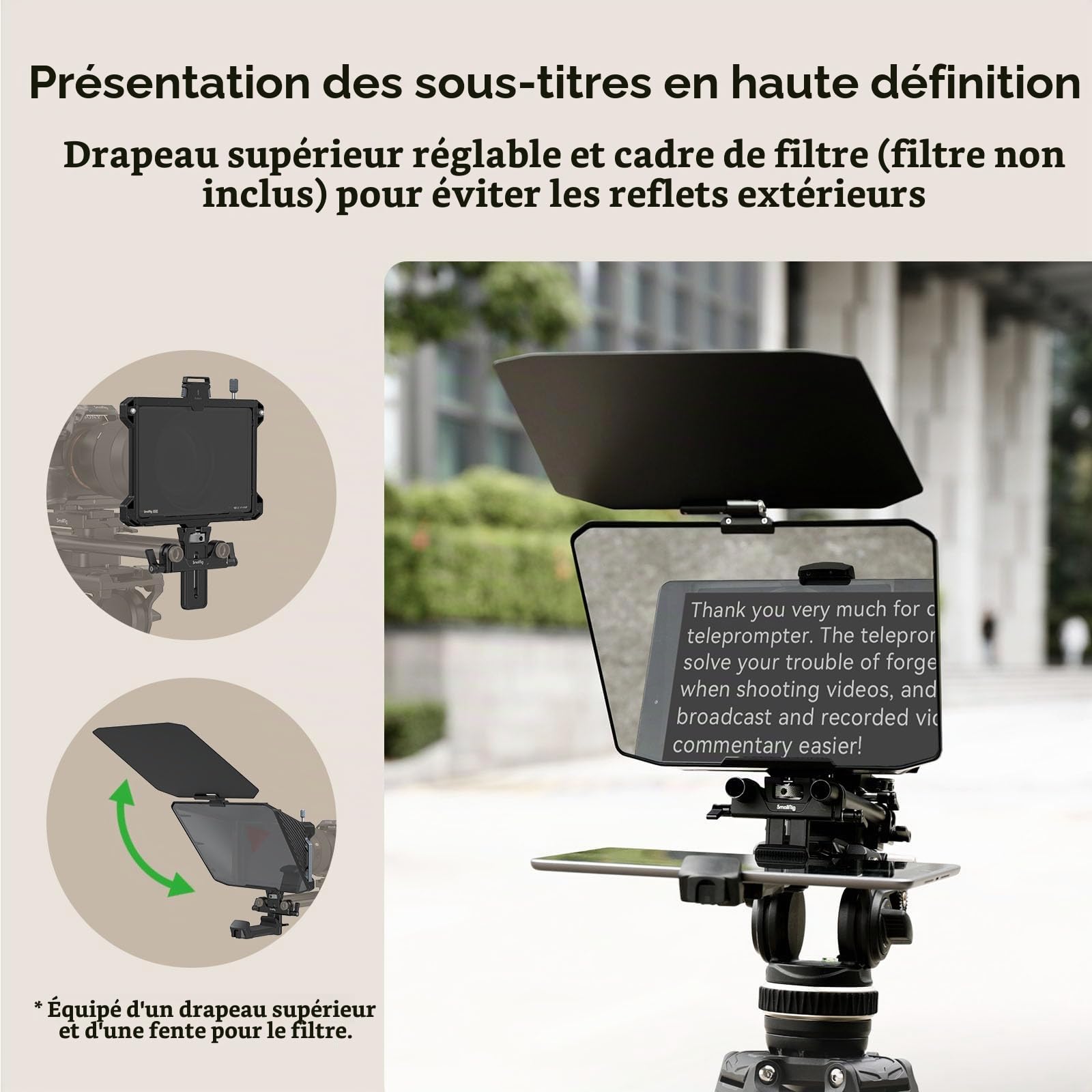 SMALLRIG Téléprompteur pour iPad pour Android Tablette Jusqu'à 11", App Support PDF Picture Word TXT, Doit Work avec Baseplate LWS de 15mm pour Caméscope DSLR sans Miroir, Pas pour Smartphone - 3646