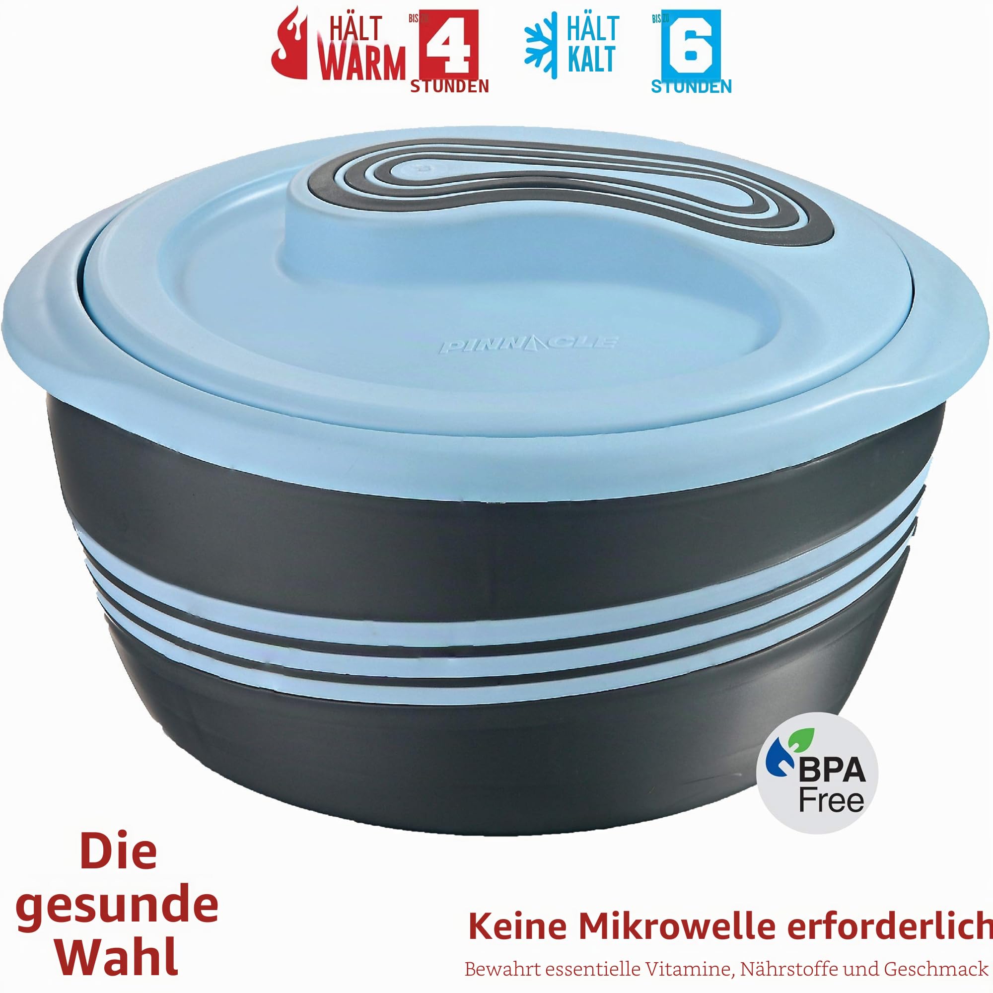 Pinnacle Thermoschüssel mit Deckel 3tlg. Set 2,5 l /1,4 l /0,95 l - Edelstahl - Warmhaltbehälter Essen, Salatschüssel - für Heiße Speisen - Blau