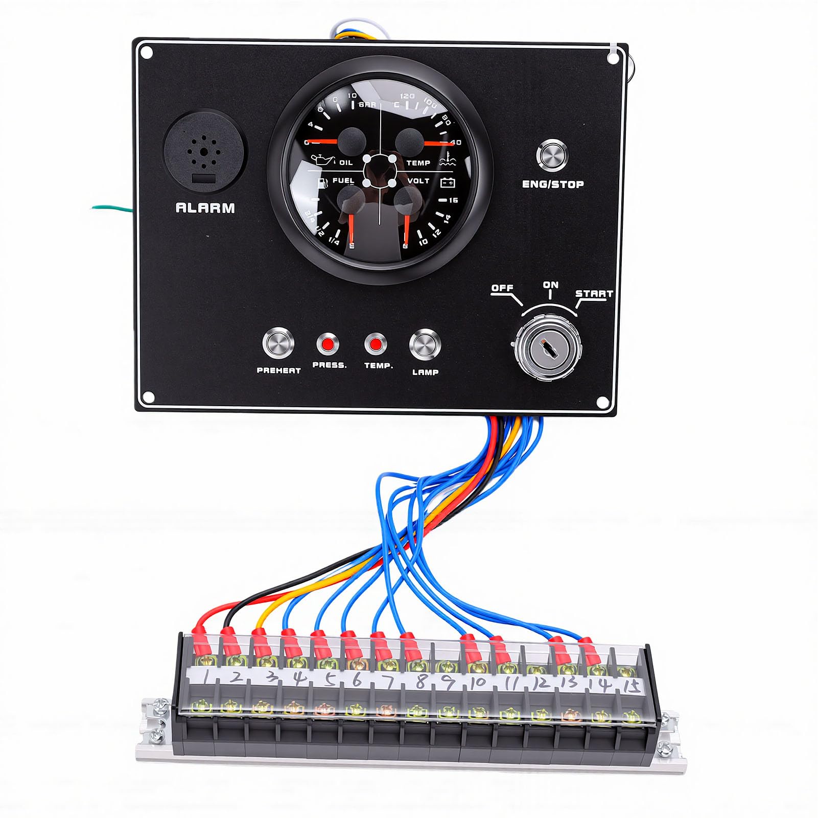 Cocoarm Panel de Instrumentos para Barcos Grupo de Indicadores Marinos de Metal y Plástico 12 V 4 en 1 Presión de Aceite Voltímetro de Temperatura del Agua Pantalla de Nivel de Aceite para Yates RVs