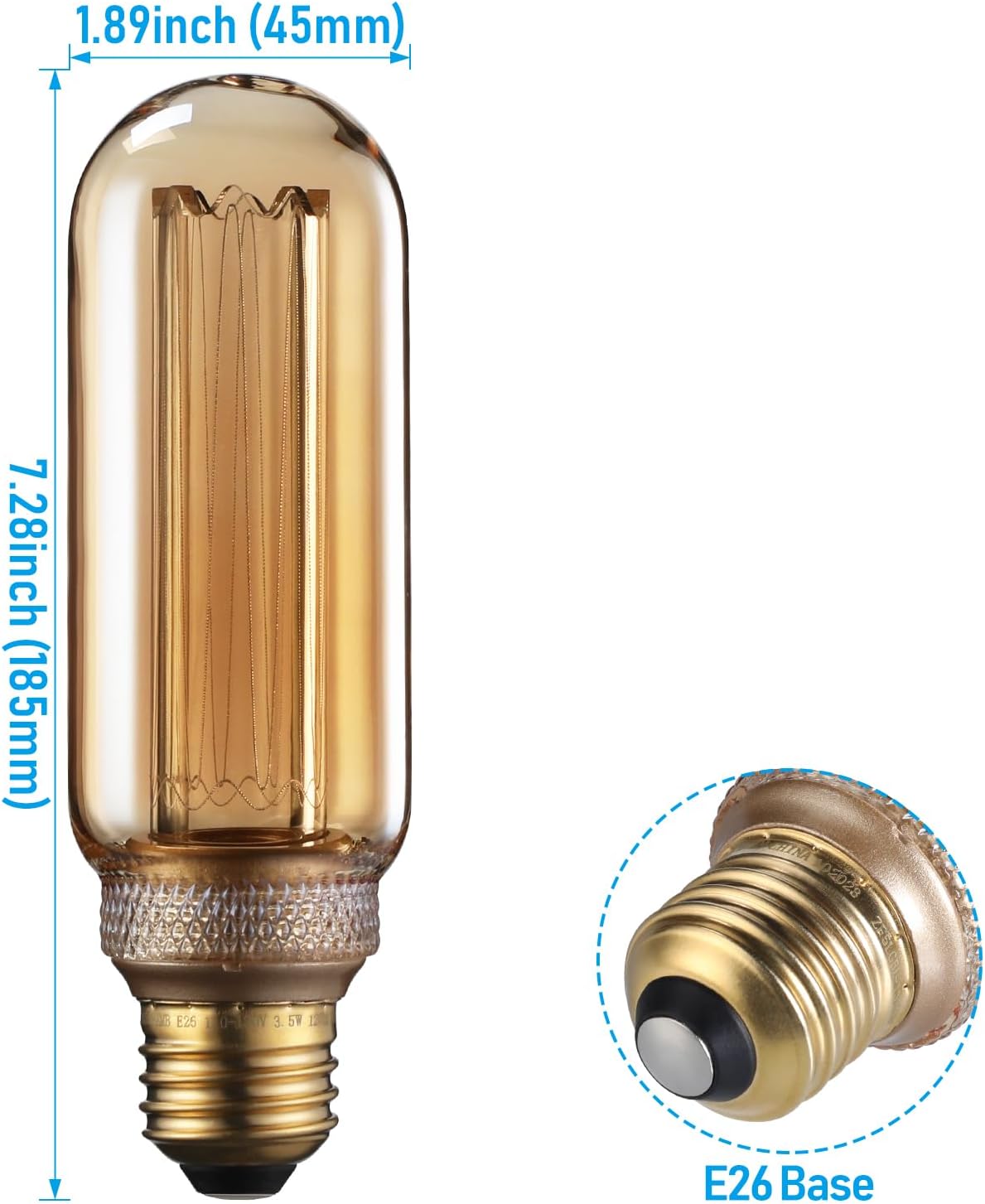 TORCHSTAR LED Tubular Decorative Light Bulb 3.5W, T14 Edison Light Bulbs, E26 Base, Dimmable Virtual Filament Vintage Edison Bulb, Beautiful Tube Decor Bulb, Amber Glass, 2000K Soft Warm, UL Listed