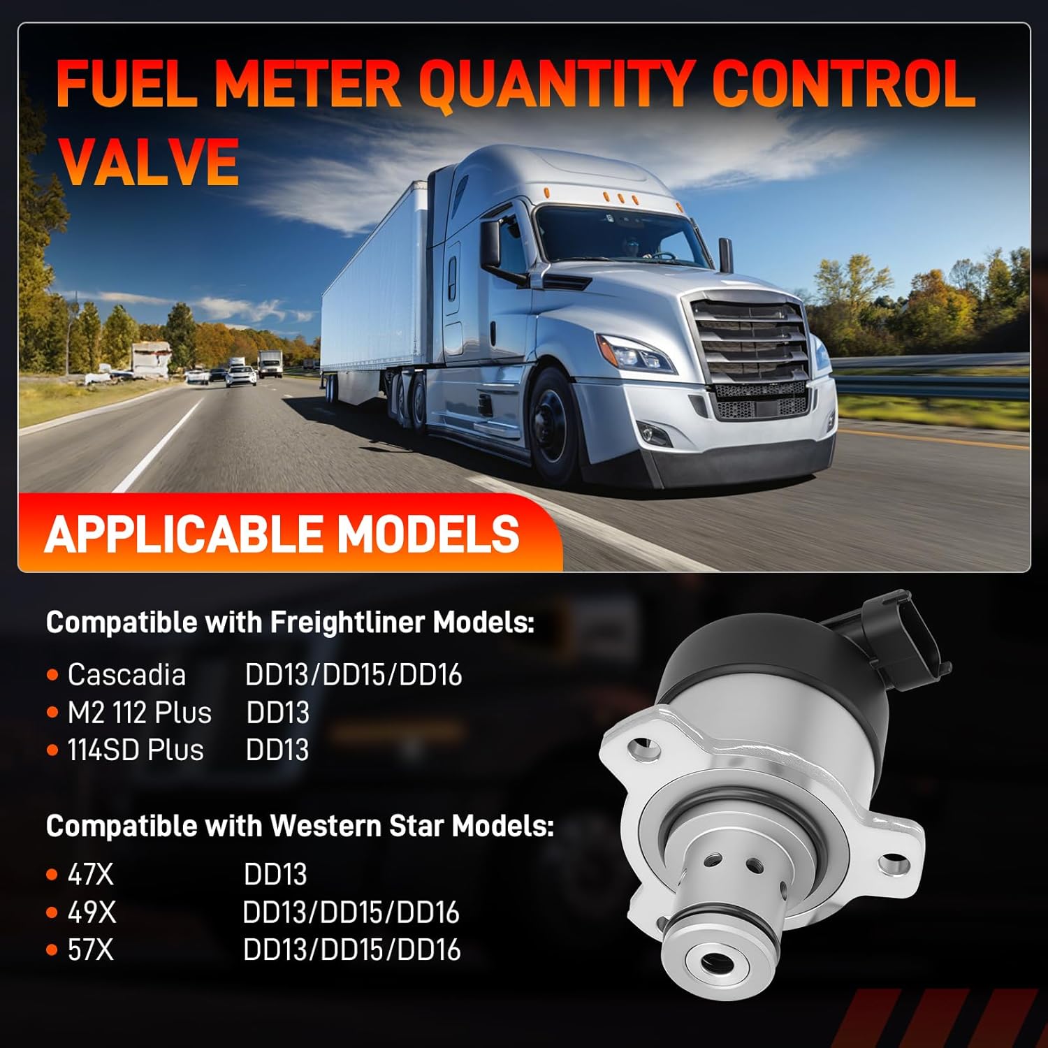 Fuel Meter Quantity Control Valve Compatible with Freightliner Cascadia Coronado Western Star DDE Detroit DD13 DD15 DD16 Diesel Engines 2007-2022 Fuel Pump Metering Unit Replaces # A0000900069