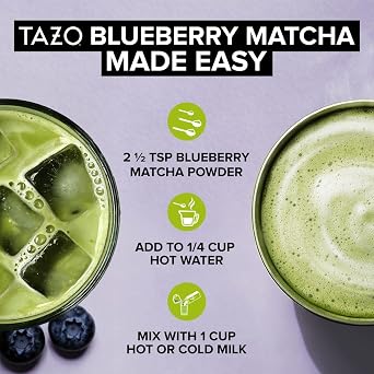 TAZO Organic Blueberry Matcha Latte Powder, Sweetened, 10 Servings, 3.5 oz