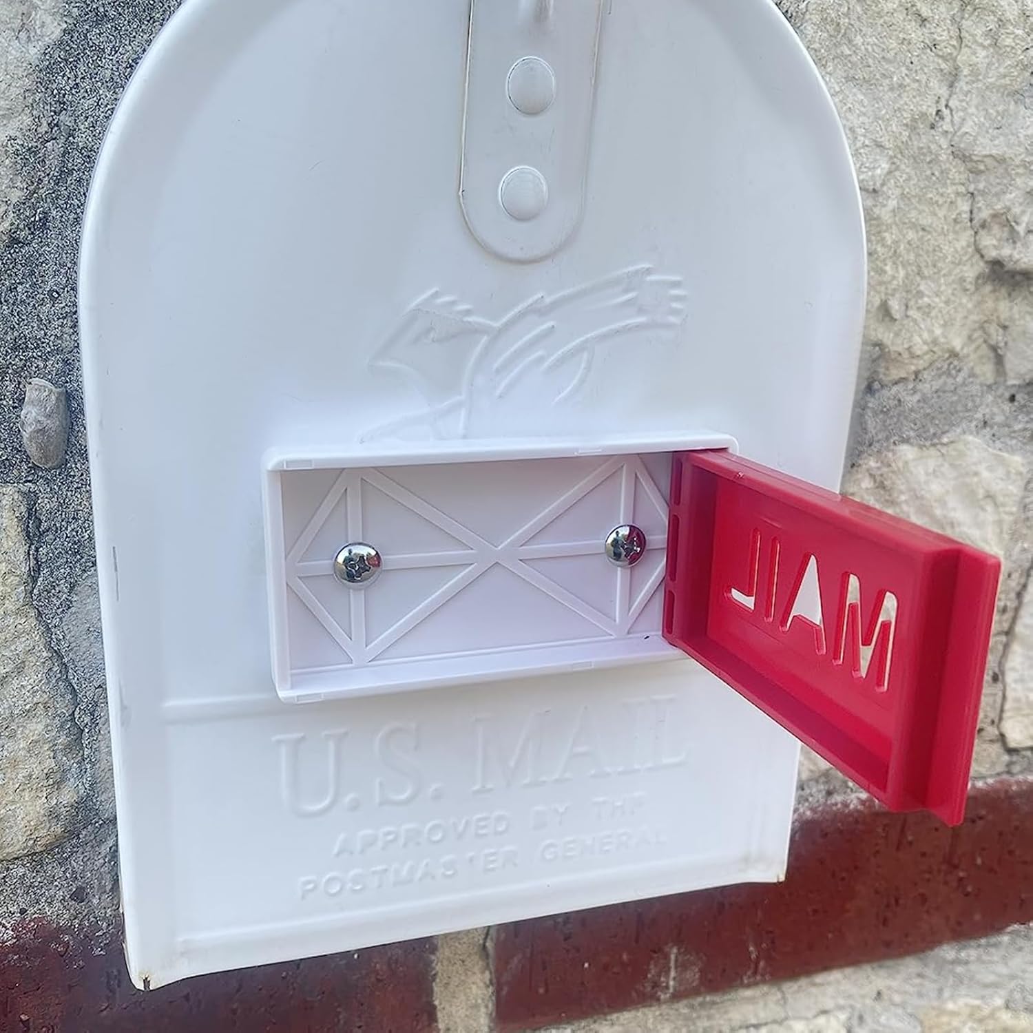 Mailbox Flag Front-Mounted Masonry Mailbox Stylish Alternative 4“ × 2” × 0.5" White Base with Red Flag Includes Two Mounting Screws
