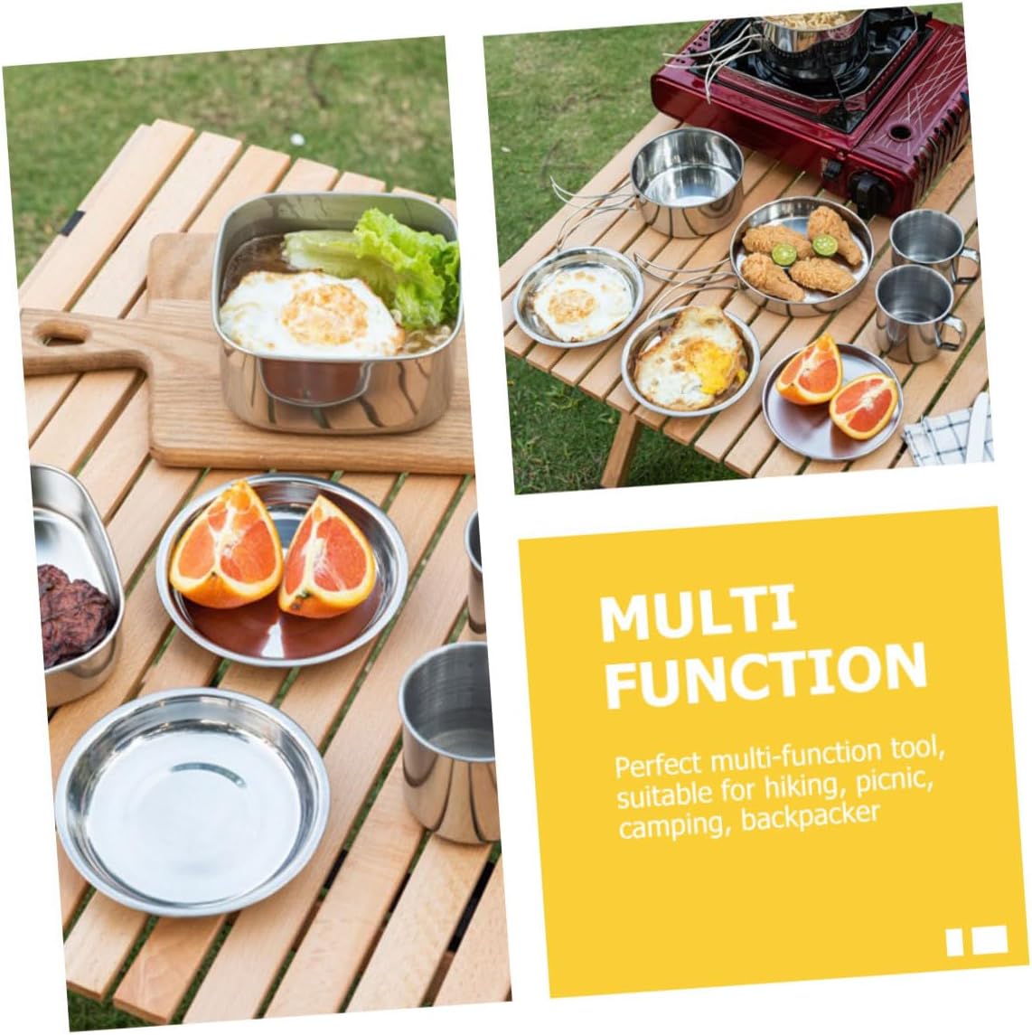 1set Portable Stainless Steel Camping Cookware Outdoor for Hiking Fishing and Camping Easy to Clean Compact Design for Outdoor Adventures