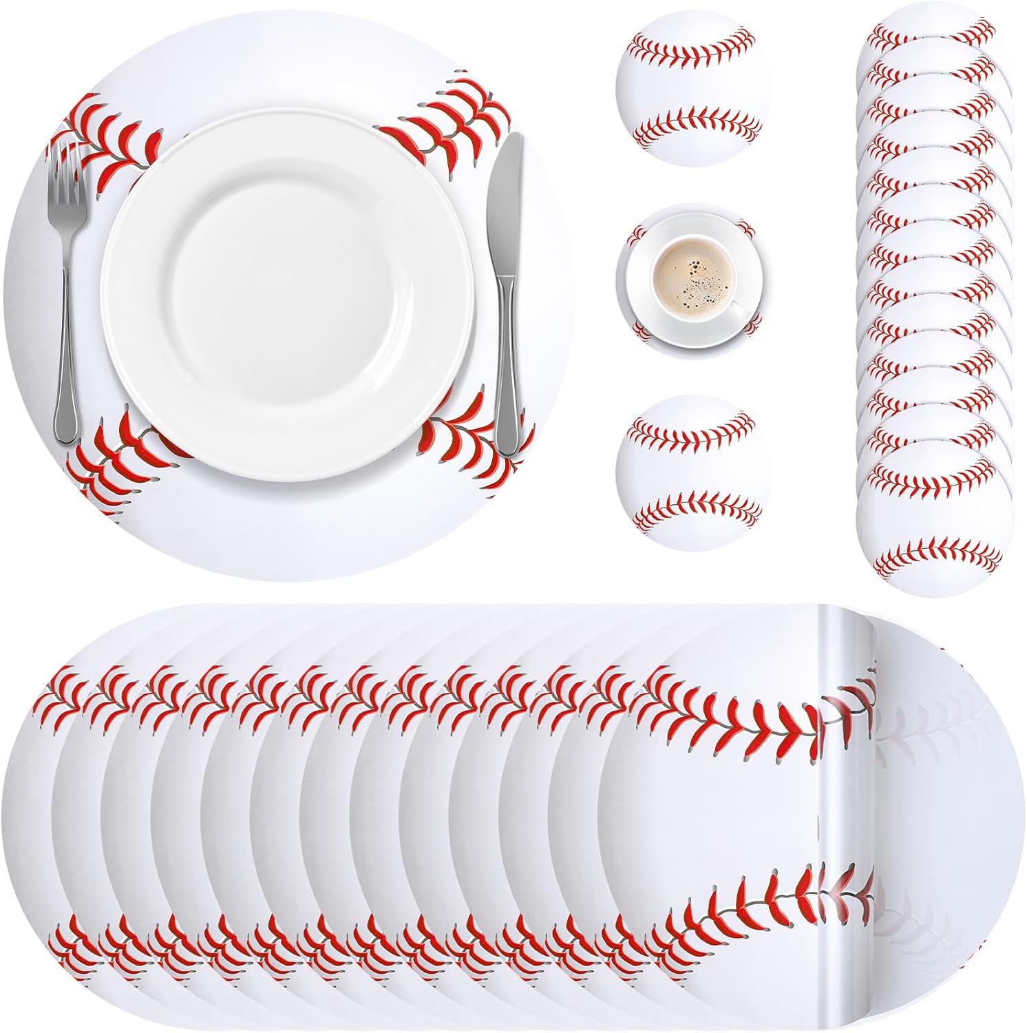Mumufy 200 Pcs Disposable Baseball Paper Place Mat Coaster Set Include Baseball Paper Place Mats and Coasters Bulk Table Mats Party Decorative Paper for Birthday Dining Kitchen Baby Shower Party Decor