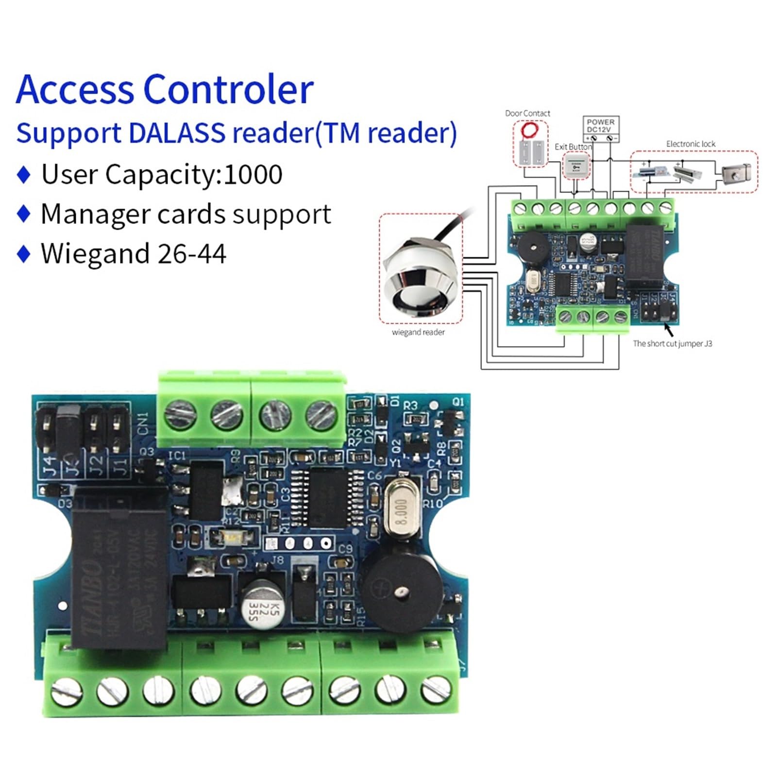 Controlador de acceso de 12V con de entrada de puerta de bloqueo magnético, memoria táctil, lector de tarjetas RFID Wiegand, tablero de Control de acceso(Kit-2 125Khz silver)