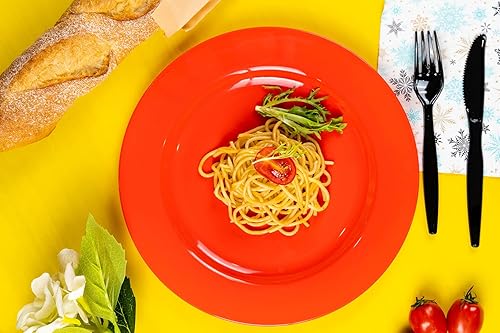 Miniatura 4 de POSATE Plastic Plates Disposable 60 PCS, Heavy Duty 30 Dinner Plates 10.25" and 30 Dessert Plates 7.5" for Party, Red Rojo -,Blanco,Con
