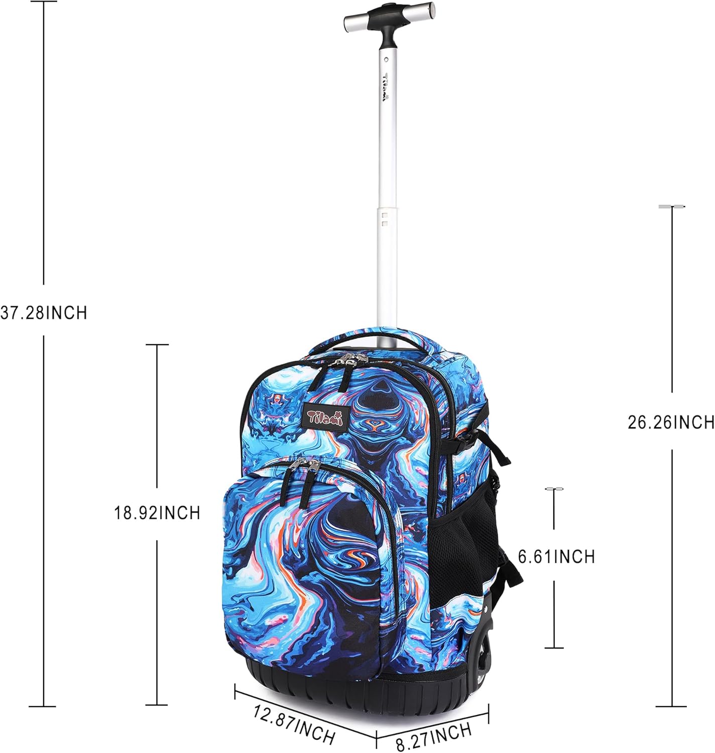 Tilami Rolling Backpack, 18 inch Shoulder Drop, Concealed Pockets and Wheel Cover, Laptop Backpack for Boys and Girls, Painting Blue - Image 8