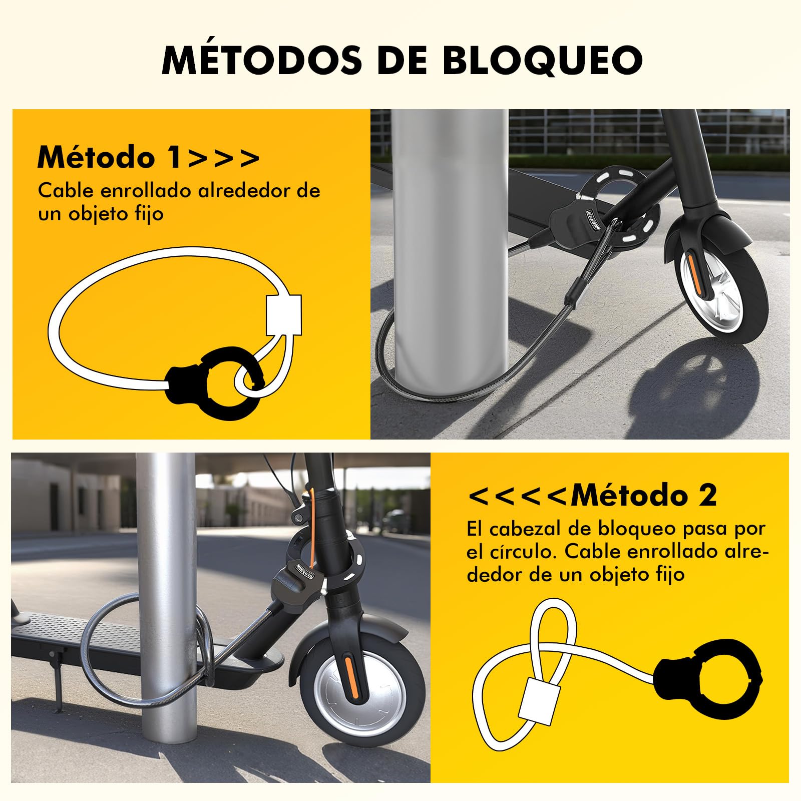 Candado Bicicleta Antirrobo, iWarmbase Candado Patinete Electrico, 120 cm/14 mm para Bicicletas Eléctricas, Antirrobo Para Bici, para Scooters/Patinete Eléctricas/Bicicletas