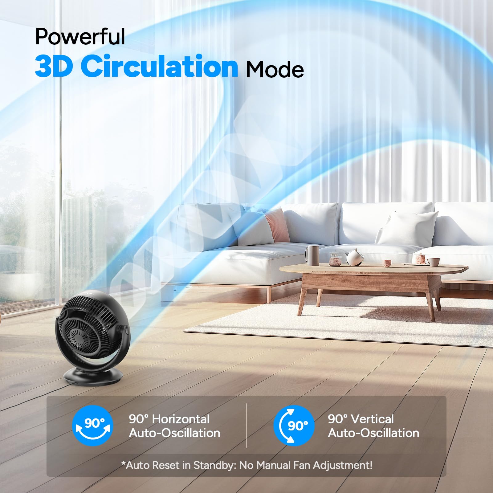 DR.PREPARE Ventilatore da Tavolo Circolazione d'Aria 25dB Ventilatore Potente Silenzioso 3 Velocità Timer 12H Oscillazione 90° Inclinazione 90° con Telecomando per Camera da Letto Ufficio