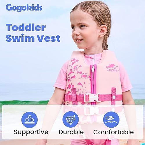 Vista 39 de Gogokids Chaqueta salvavidas para niños y niñas, traje de baño flotante