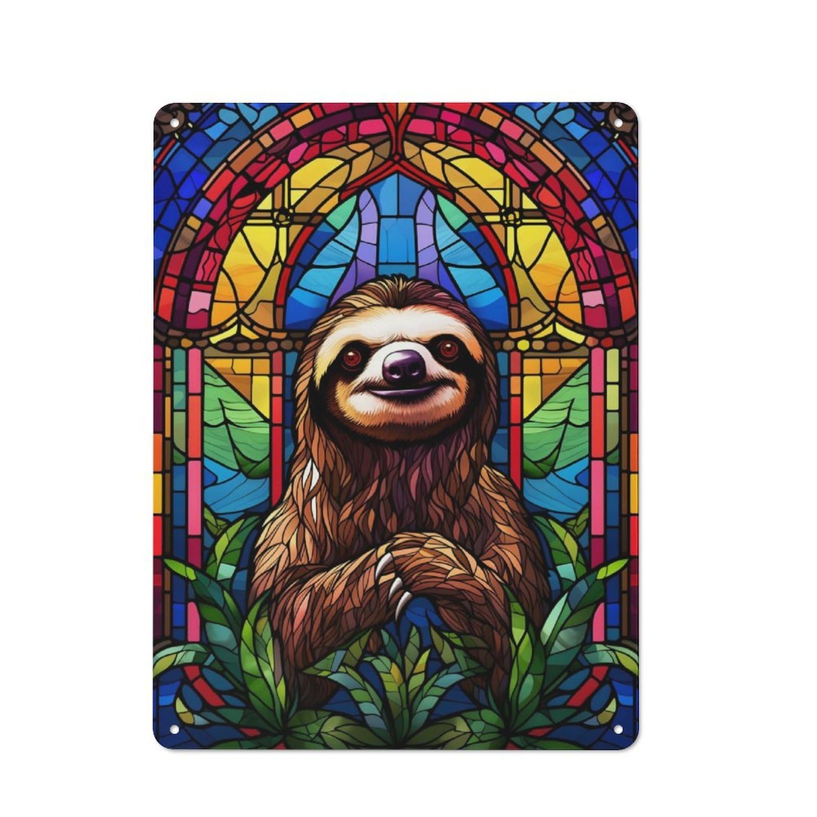 Junmoney Sloth Stained Glass Retro Metal Wall Sign 40X30cm With For Bar Or Restaurant, A Housewarming Gift For Hospitality Decor Collectors
