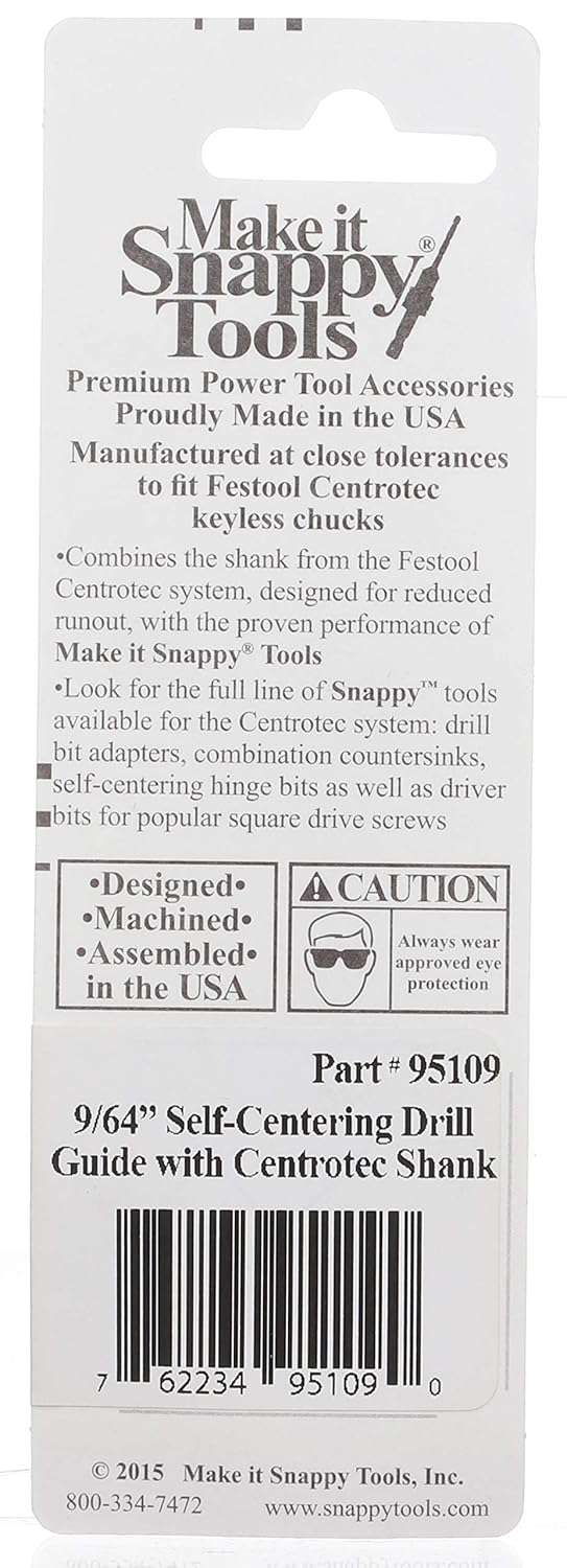 Make it Snappy Tools 9/64 Inch Self-Centering Hinge Bit, Compatible with Festool Centrotec Chucks #95109