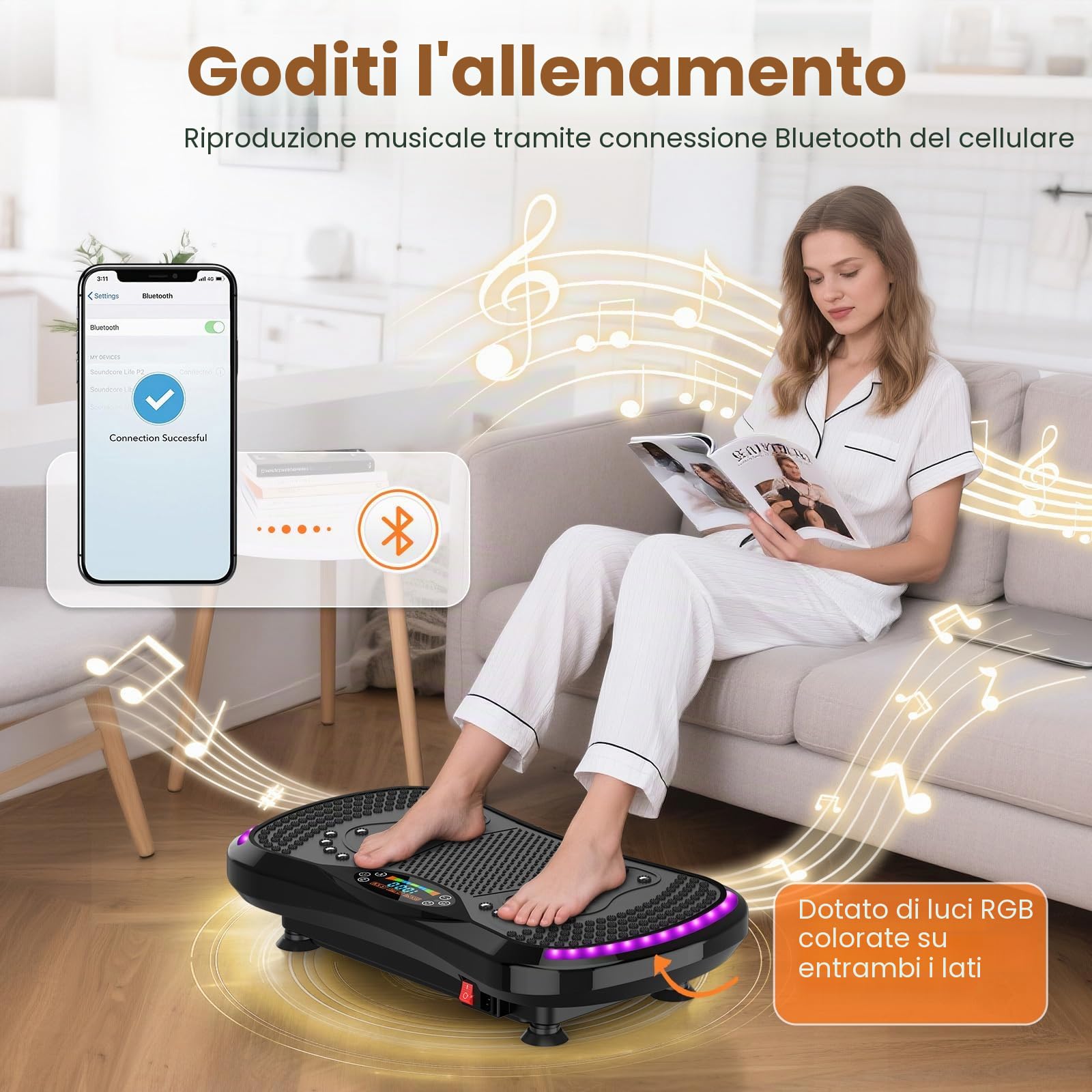 Pedana Vibrante Dimagrante Vibration Plate con 200 Livelli, 9 Programmi, Bluetooth, a Basso Rumore Fino a 200 kg per Circolazione Gambe, Ritenzione Idrica e Drenaggio Linfatico