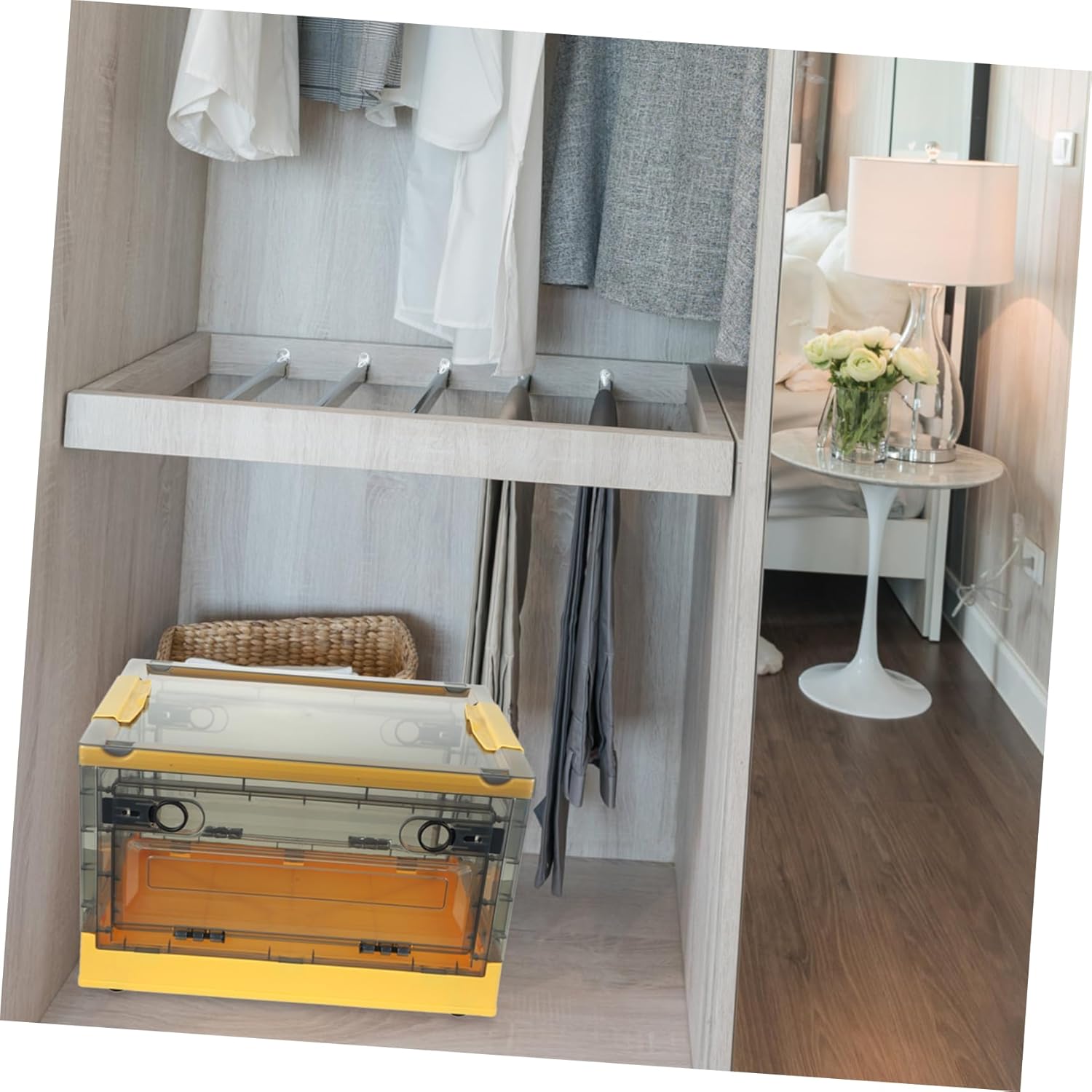 Box Transparent Bedroom Sundries Container Pp Yellow Makeup Storage Rack Clear Bin with Lid Storage Bins