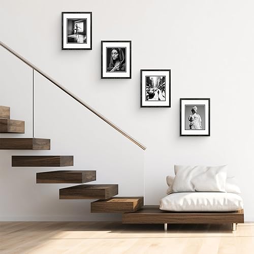 Miniatura 9 de Golden State Art, Marco de madera negra envejecida de 11 x 14 pulgadas con paspartú doble blanco sobre negro, muestra fotos de 8 x 10, vidrio real,