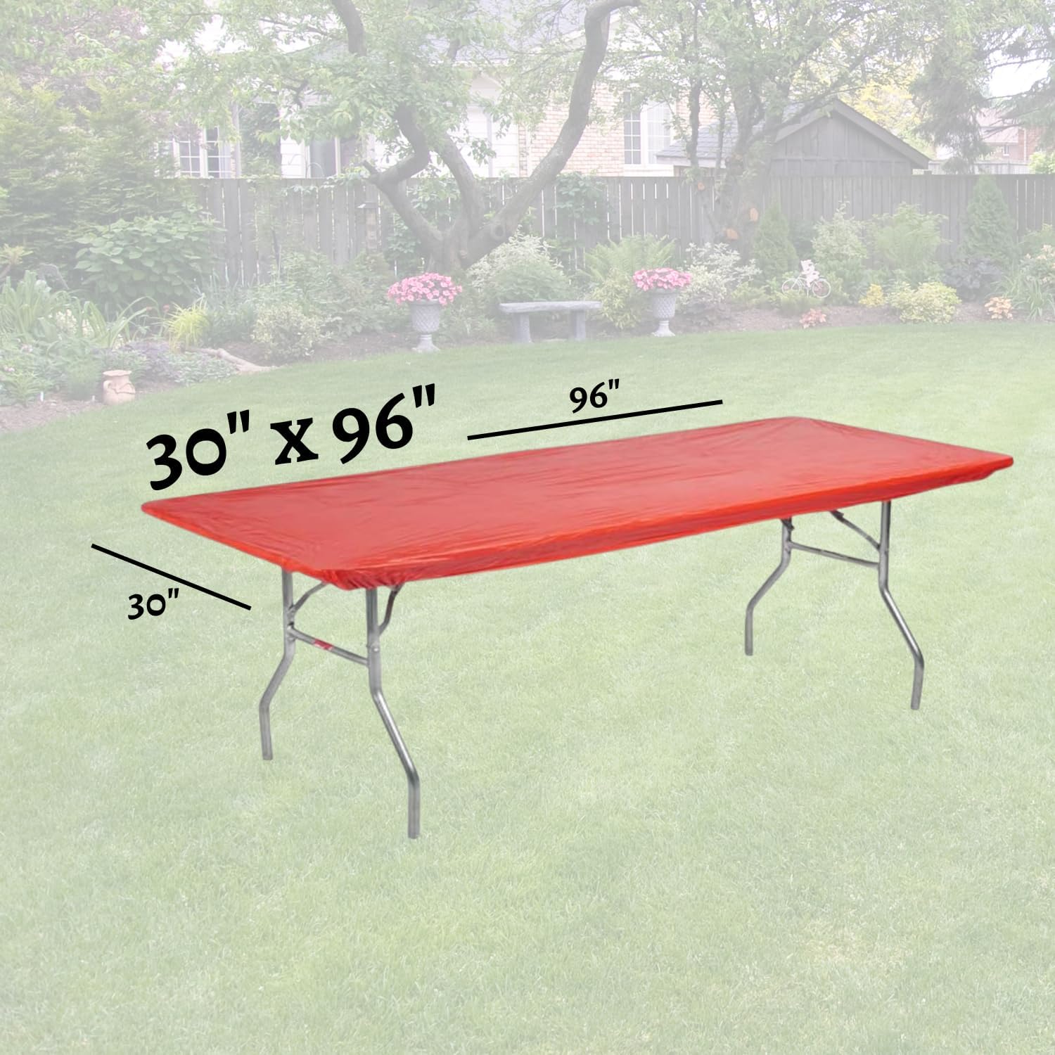 Kwik-Covers 8' Rectangle Plastic Table Covers 30" x 96", Bundle of 5 (Real Red)