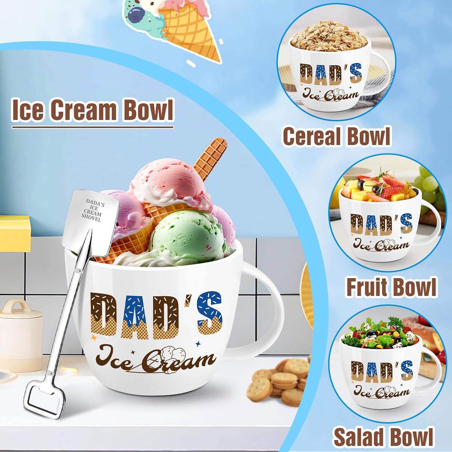 Dad Gifts, Funny Christmas Gifts for Dad Father from Daughter Son, Funny Dad's Ice Cream Bowl Scoop Shovel Spoon Set,Novelty Birthday Gift for Papa Father StepDads,Unique New Daddy gift from Wife - Image 2