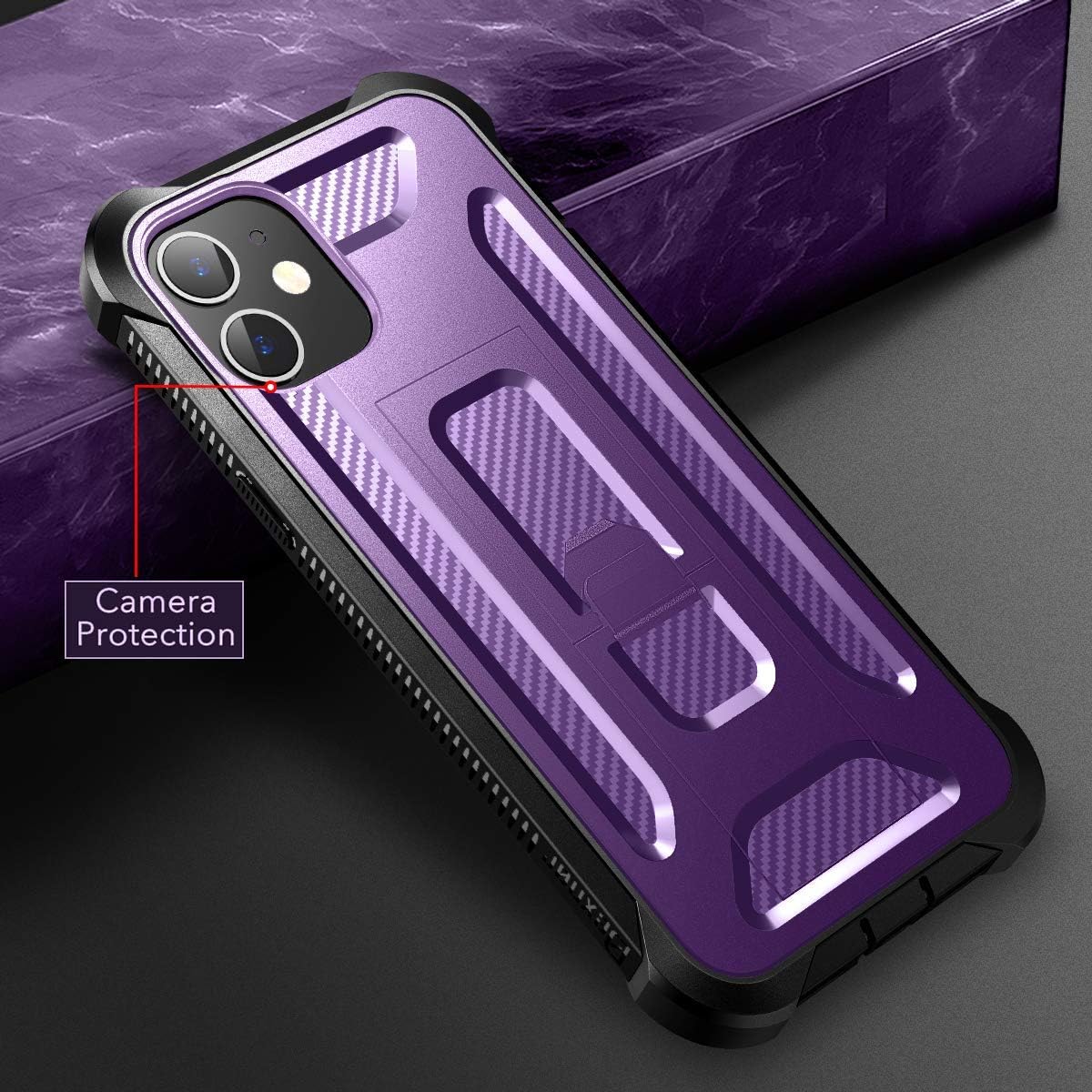 Dexnor for iPhone 12 / for iPhone 12 Pro Case, [Built in Screen Protector and Kickstand] Dual Layer Military Grade Protection Shockproof Cover for iPhone 12/ for 12 Pro 5G 2020, 6.1 inch Purple