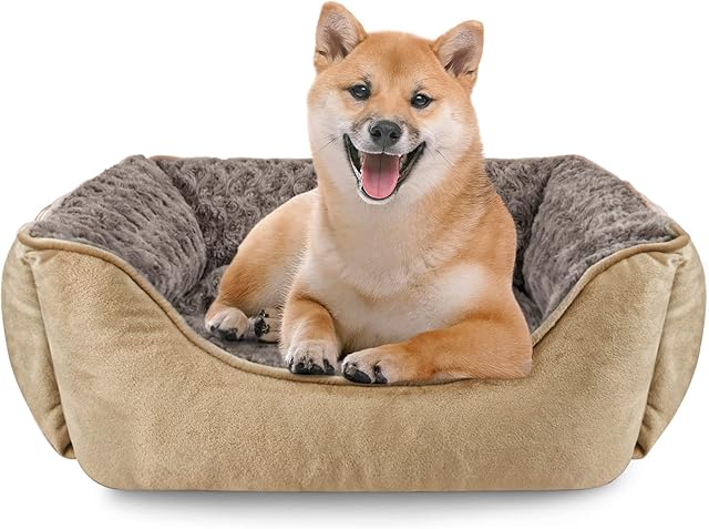 JOEJOY Dog Bed Large Washable - Calming Dog Bed Anti-Anxiety Dog Bed Rectangle Dog Bed with Soft Cosy Plush - Pet Bed Size Small | Medium | Large Mattress Mat For Dog, Beige, 30in