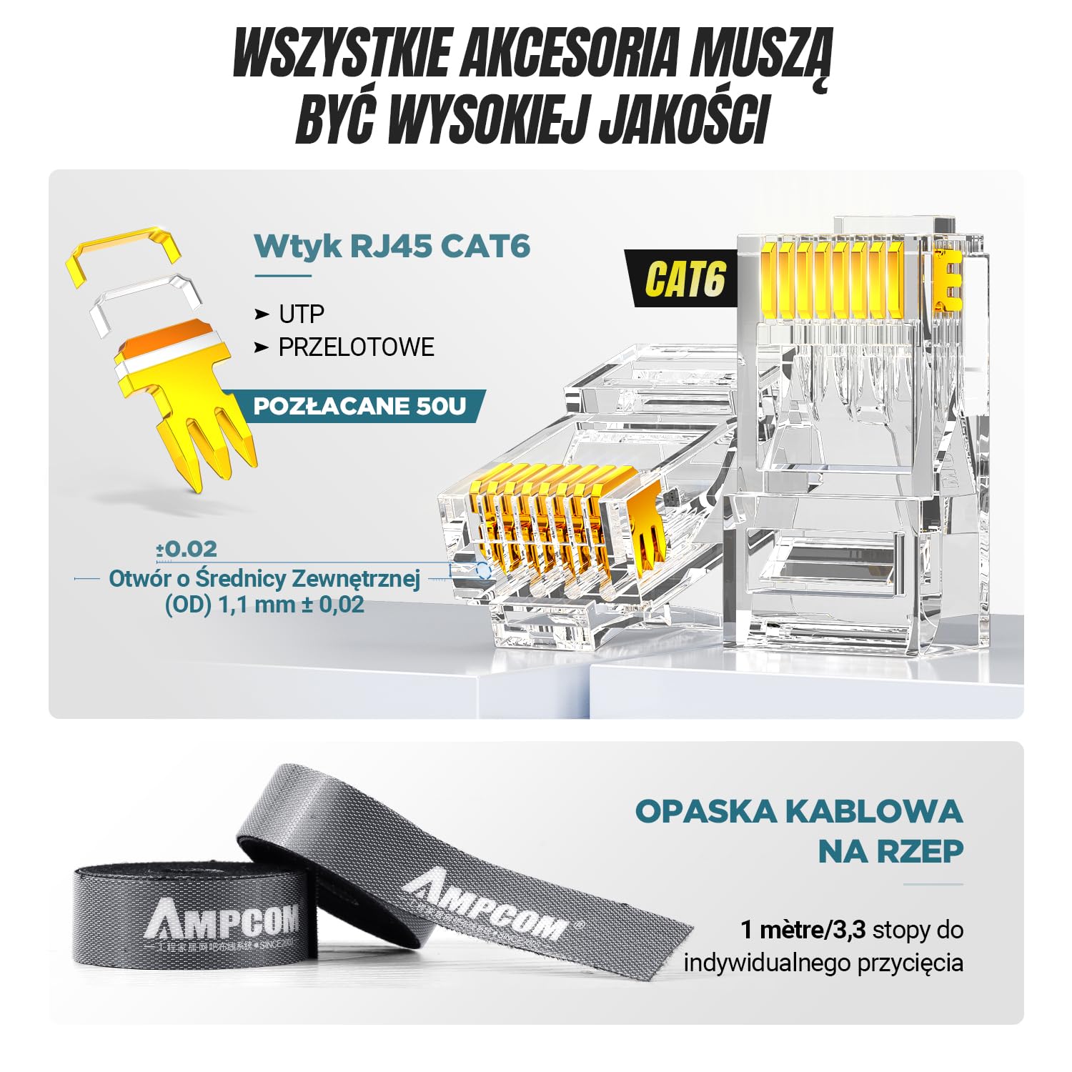 AMPCOM Zestaw narzędzi do zaciskania Ethernet 7 w 1 RJ45/RJ11 zestaw narzędzi sieciowych do złączy Cat6/Cat5e/Cat5 RJ45 ze 110 narzędziami do ściągania izolacji w przenośnej wodoodpornej torbie