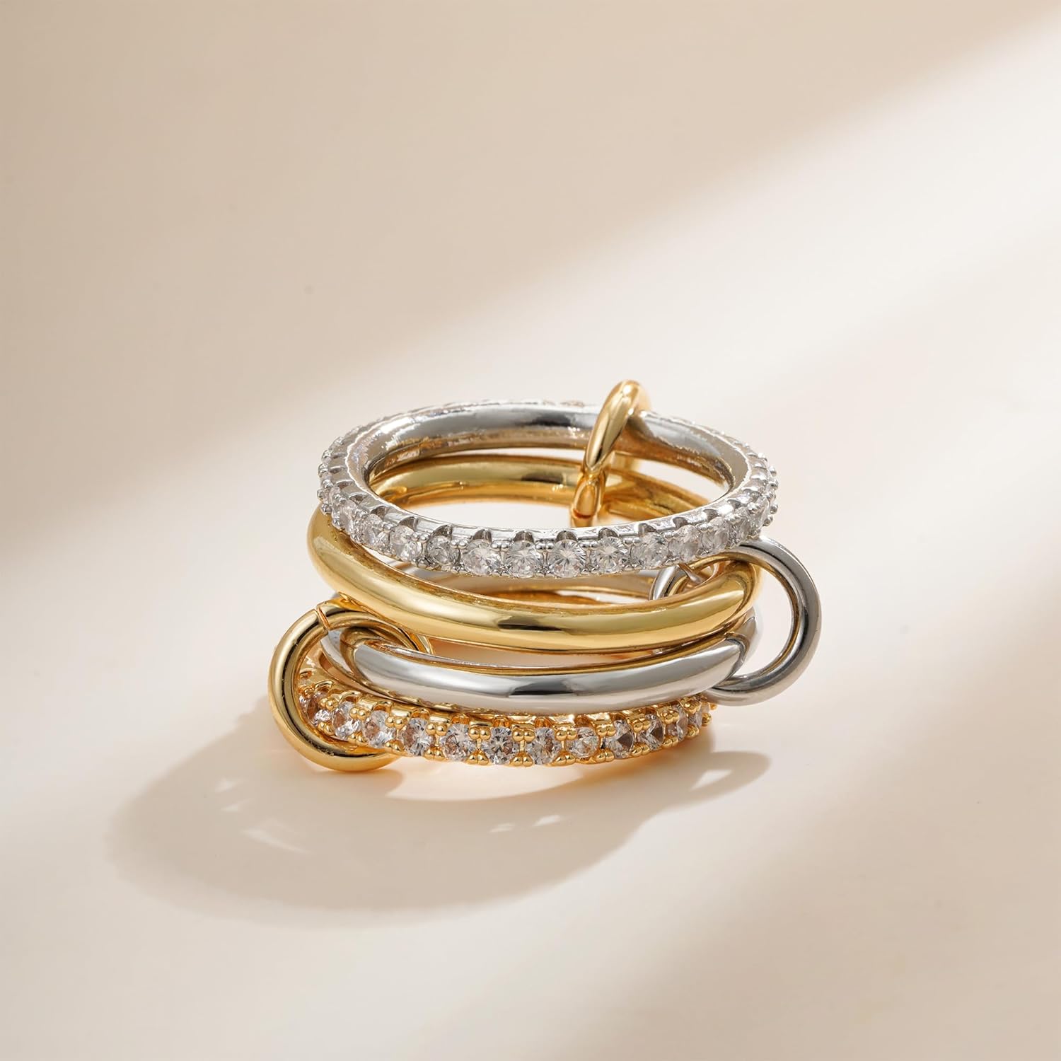 Gold Stackable Rings for Women - 18K Gold Plated Cubic Zirconia Rings for Women Non Tarnish, Silver Gold Multi Ring Mixed Metals Stack Rings Set Women Jewelry Gifts - Image 6