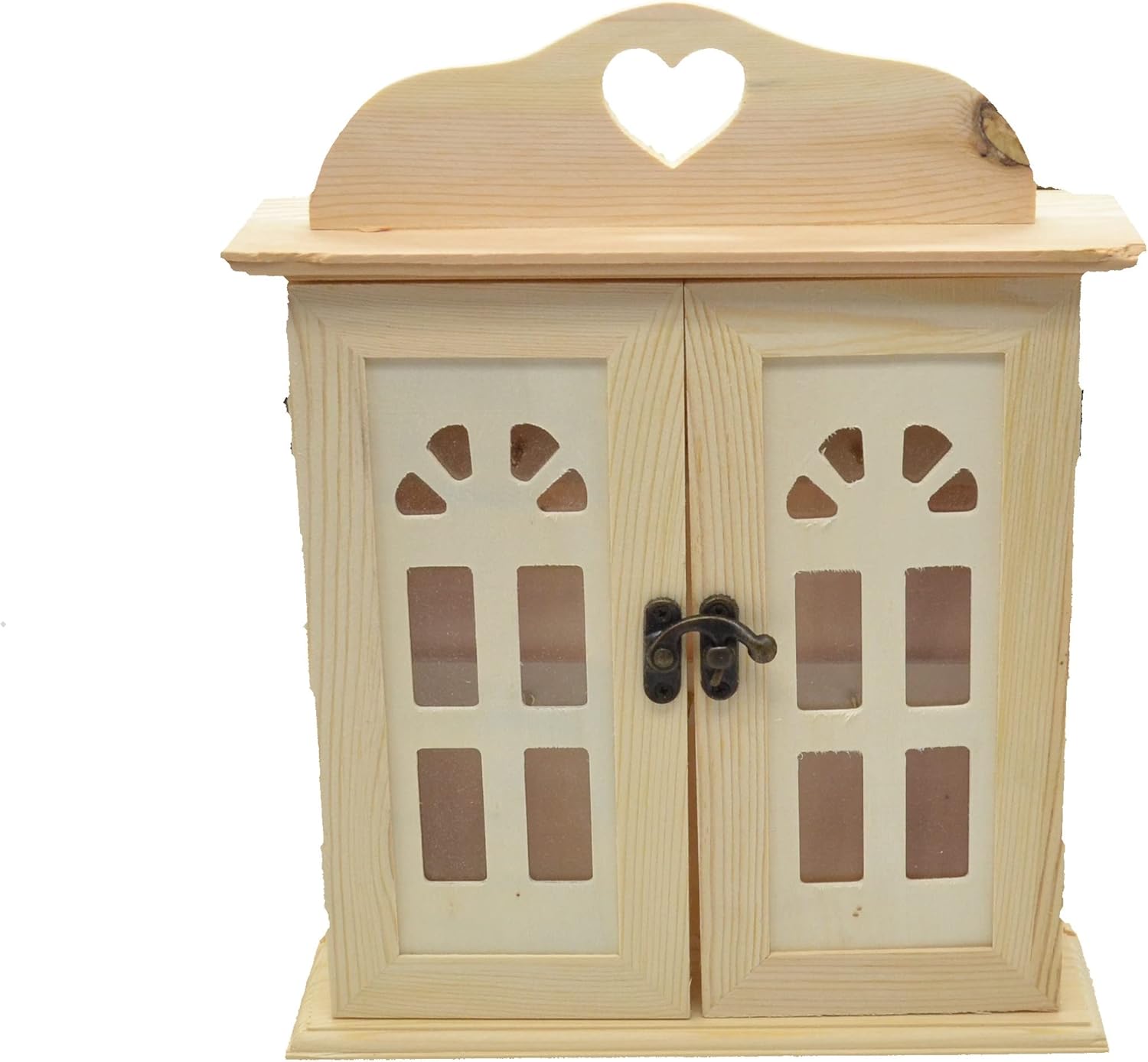 Z&H Key Storage Box, Wooden Key Box with Window Doors, 6 Hook Key ...