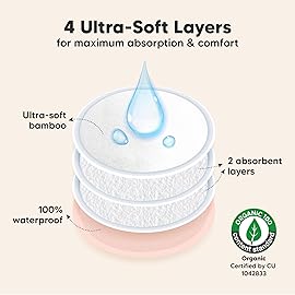 Organic Nursing Pads - 14 Washable Breast Pads for Breastfeeding, Wash Bag, Viscose Derived from Bamboo Reusable Nipple Covers for Breastfeeding Essentials, Soft & Absorbent(Pink Sand, L 4.8)