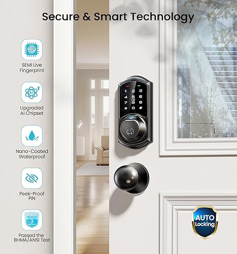 Miniatura 5 de Veise VE07 - Cerradura inteligente de huellas dactilares, cerrojo de entrada sin llave 7 en 1 con control de aplicación, teclado electrónico digital