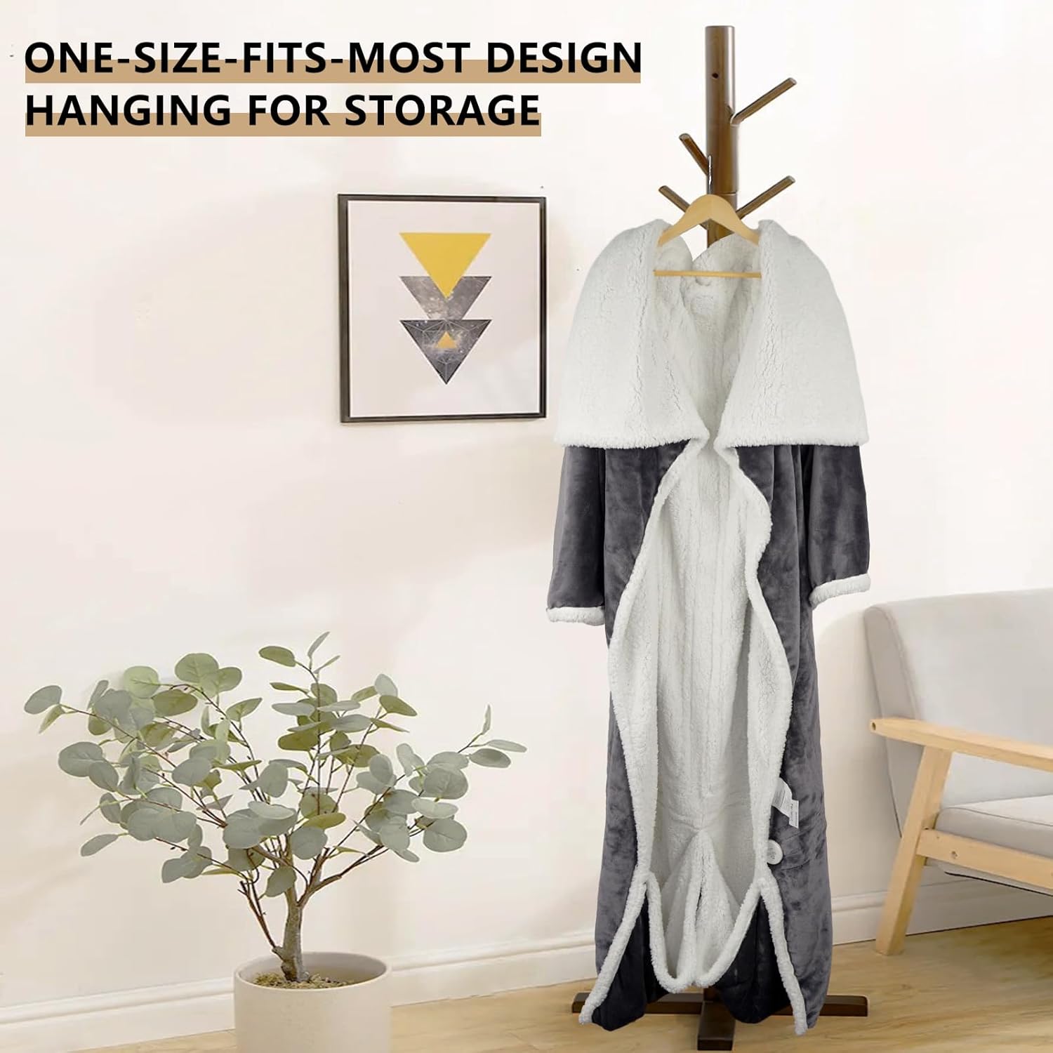 Electric Heated Blanket Wearable with Sleeves and Foot Pocket, Full-Body Coverage, 6 Heat Settings, Auto Shut-Off, Machine Washable for Home or Office (51x71+18 inches, Black,Upgraded)