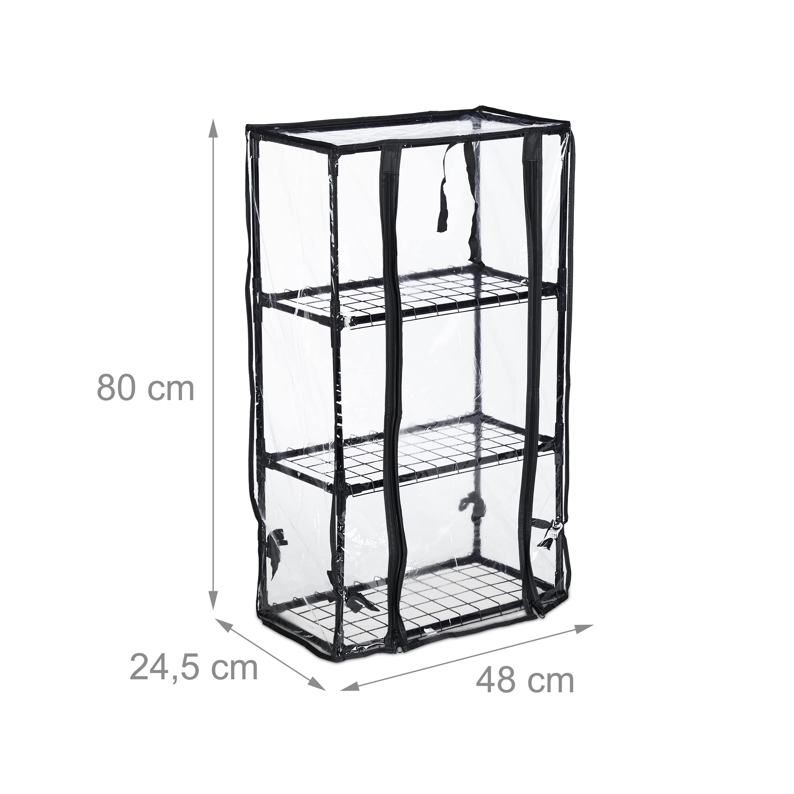 Relaxdays Greenhouse For Balcony, PVC Film , Steel, HxWxD: 126 x 59 x 37 cm, Propagator 3 Levels, Black/Transparent - Image 4