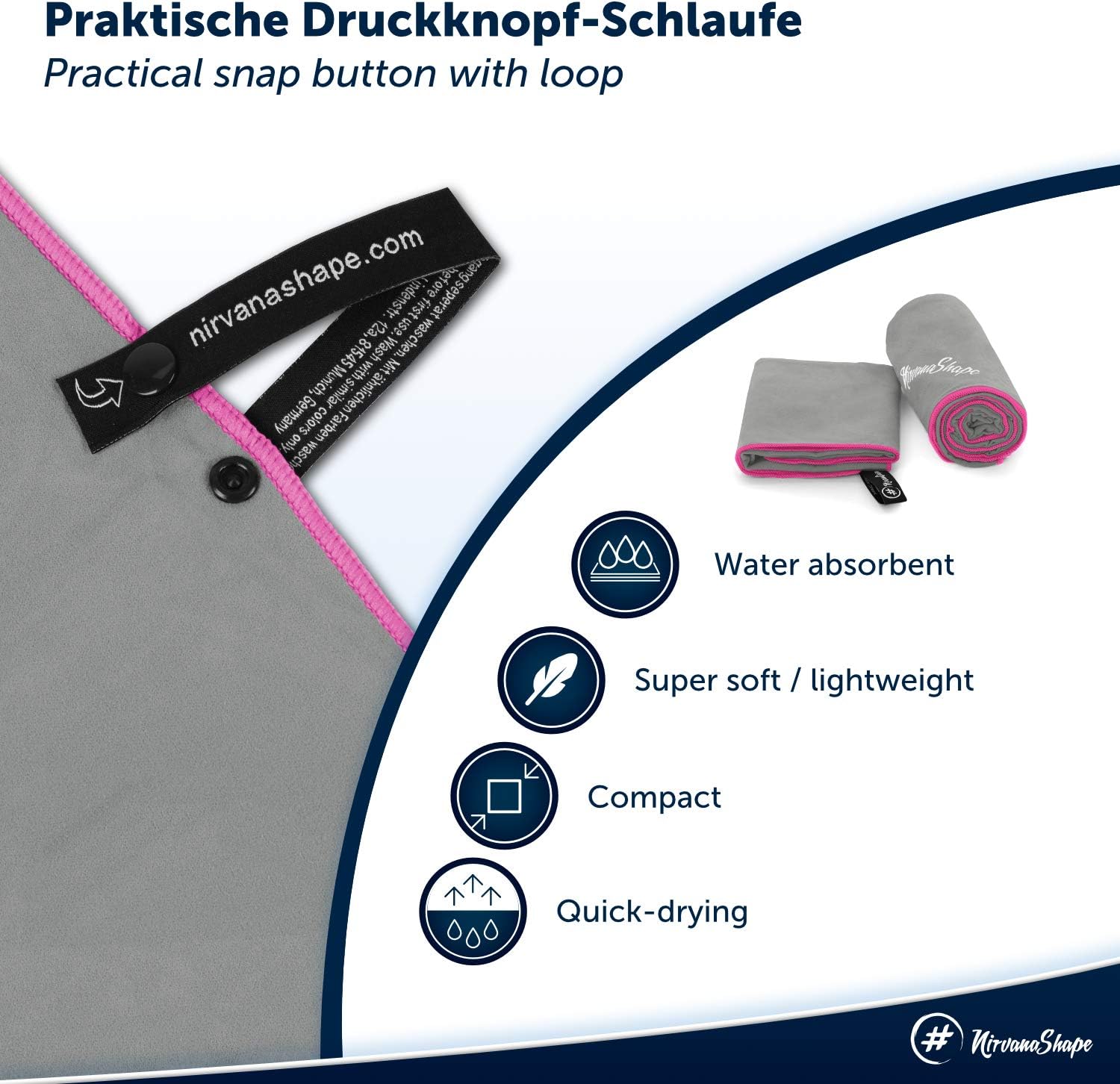 NirvanaShape Microfibre Towel, Light Grey / Pink Edge, 140 x 70 cm - Image 3