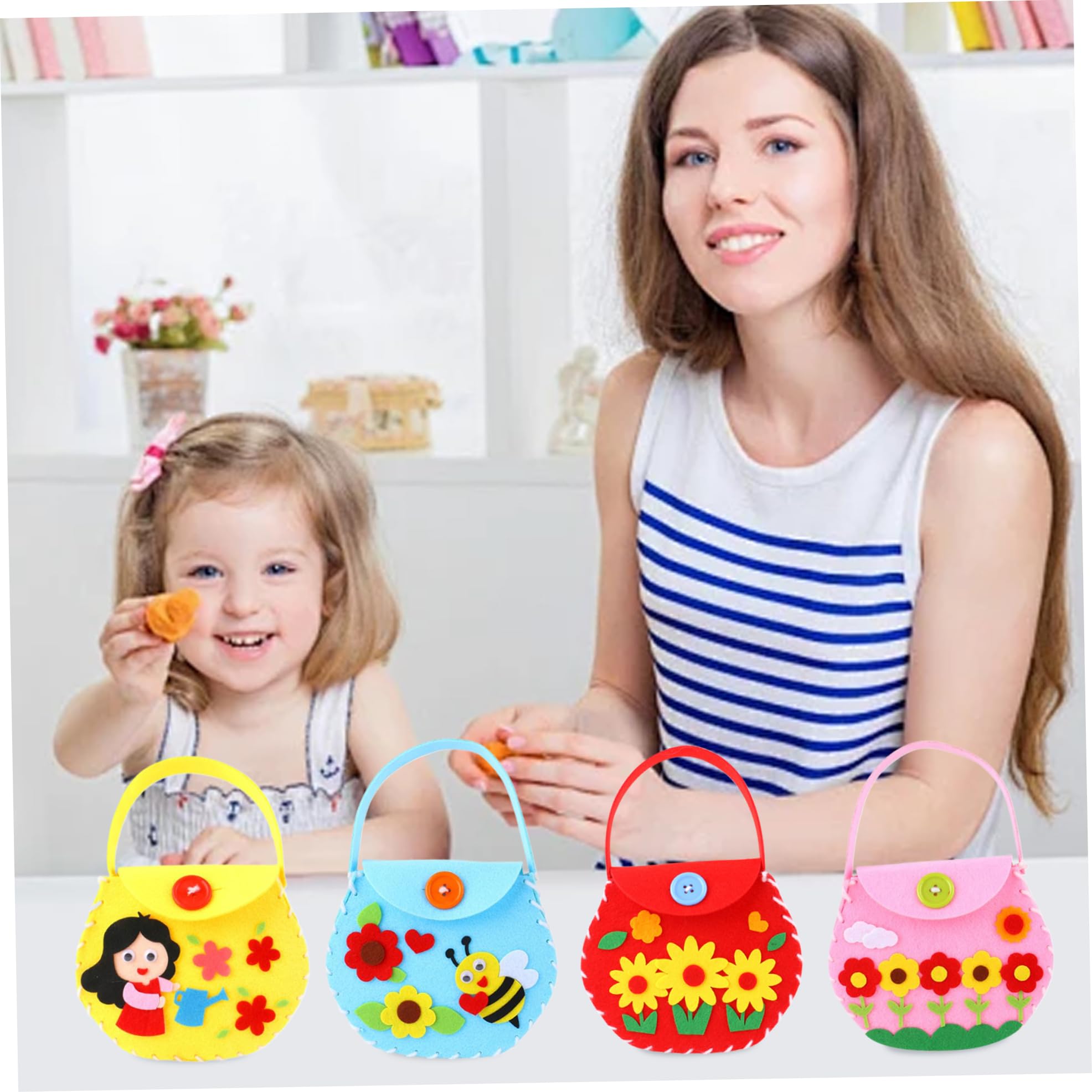 Kit da cucito, Kit da cucito per bambini, 4 pezzi di borsetta carina in feltro 4 diverse borse divertenti per bambini artigianali fai-da-te Aiuta a sviluppare abilità motorie per principianti per l'u