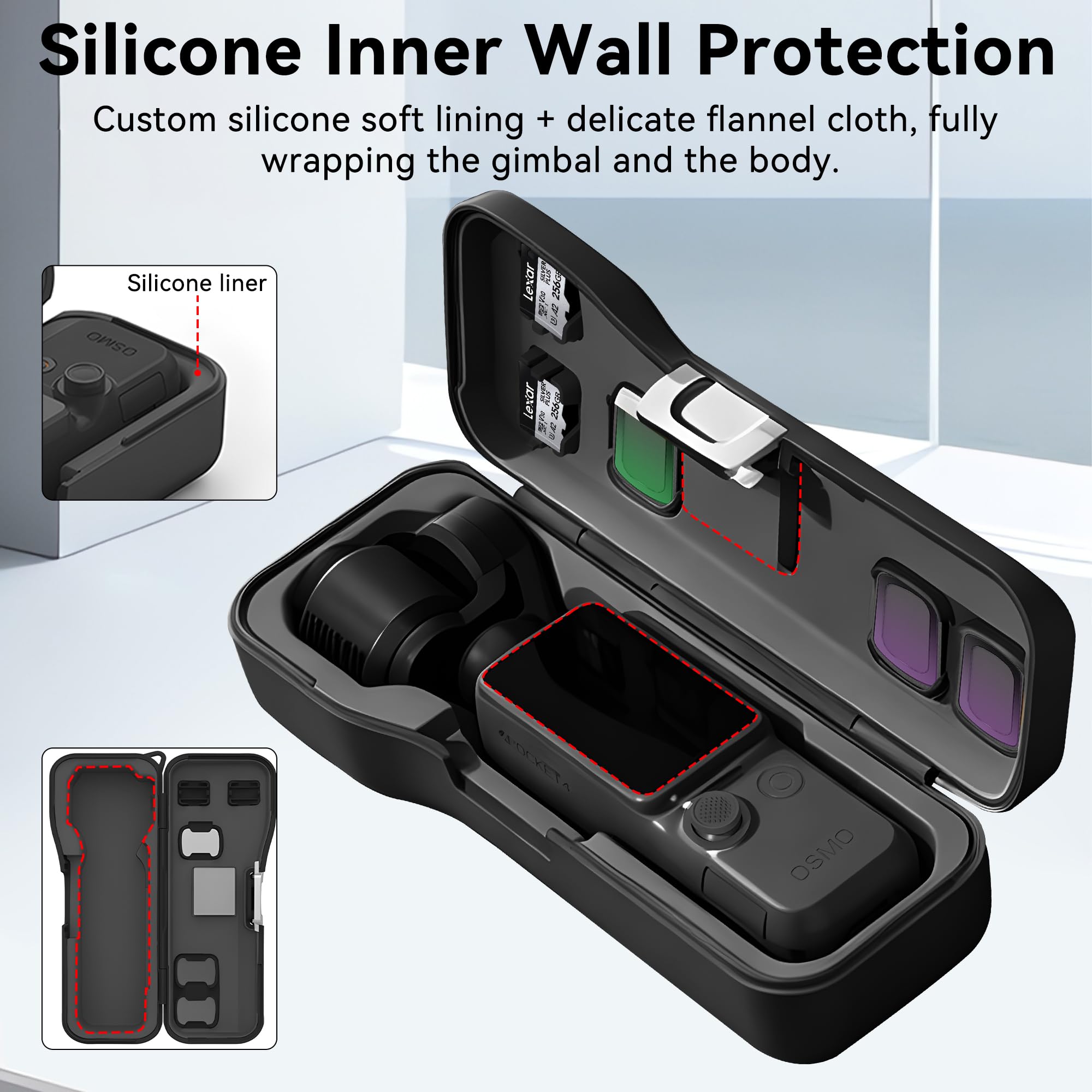 Pocket 4 Pokrowiec Ochronny - Przenośny Twardy Pokrowiec do Przechowywania Pełna Ochrona dla DJI Osmo Pocket 4/Pocket 3 Akcesoriów z 3 Filtrami Magnetycznymi i 2 Gniazdami na Karty Pamięci