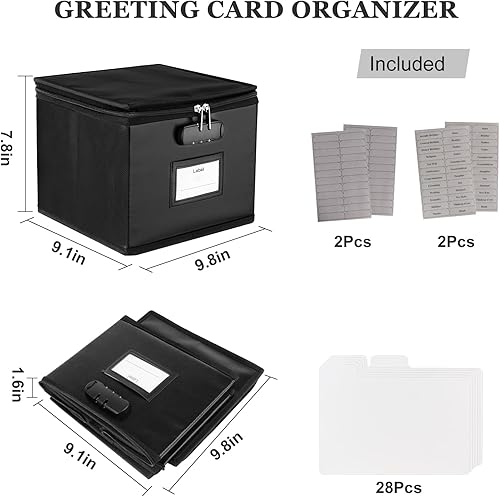 Miniatura 4 de Organizador de tarjetas de felicitación ignífugo con cerradura, caja de almacenamiento plegable con capacidad para más de 150 tarjetas, caja